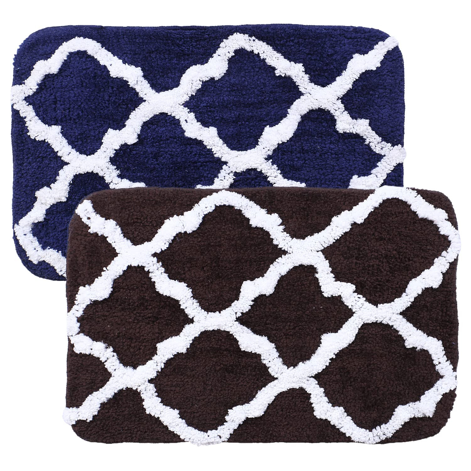 Kuber Industries Microfiber Doormats|Anti-Skid Water Absorbant Fluffy Floor mat|Geometric Pattern Entrance Mat for Kitchen,Bedside,Door,Living,Prayer Room,60x40 cm,Pack of 2 (Brown & Blue)