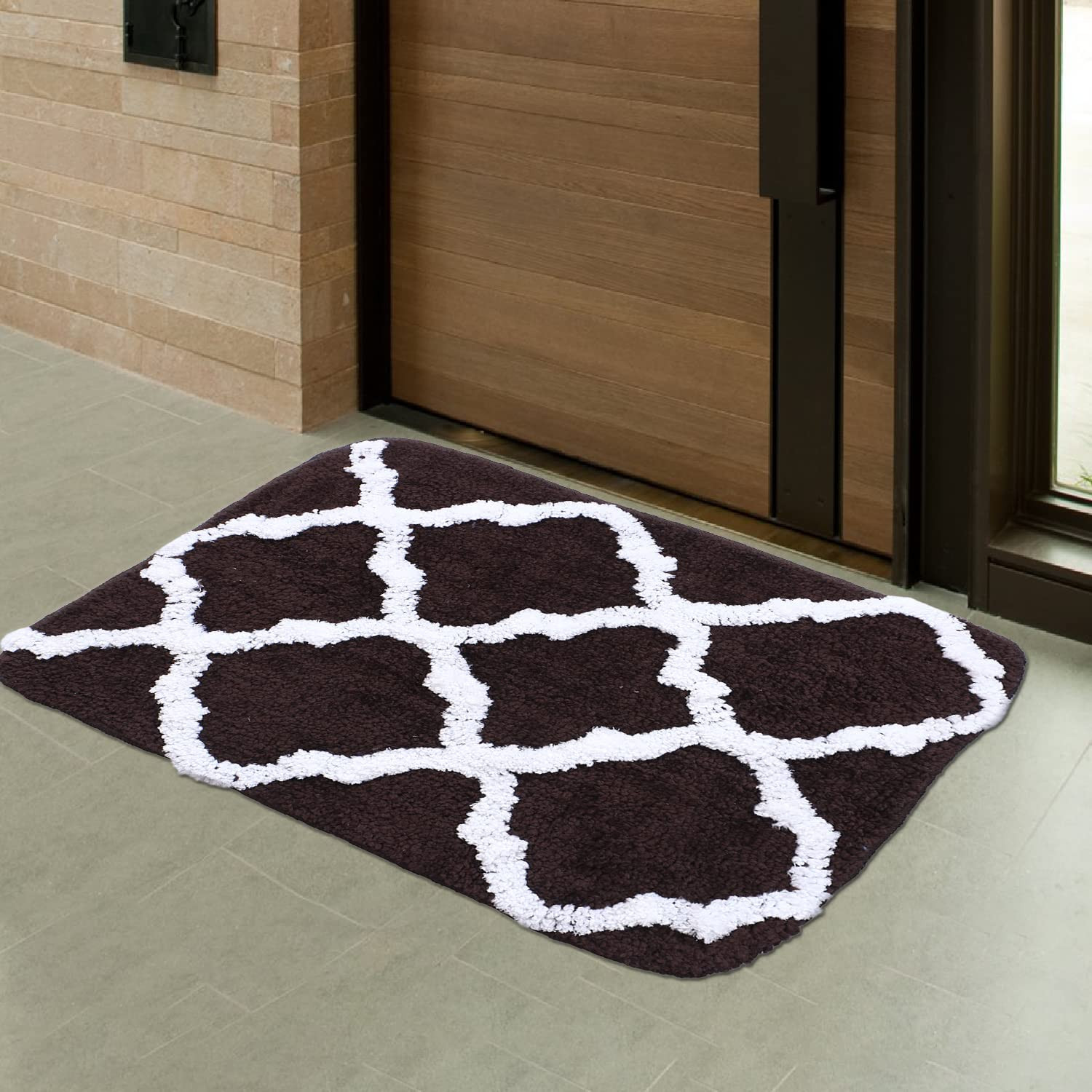 Kuber Industries Microfiber Doormats|Anti-Skid Water Absorbant Fluffy Floor mat|Geometric Pattern Entrance Mat for Kitchen,Bedside,Door,Living,Prayer Room,60x40 cm,Pack of 2 (Brown & Blue)