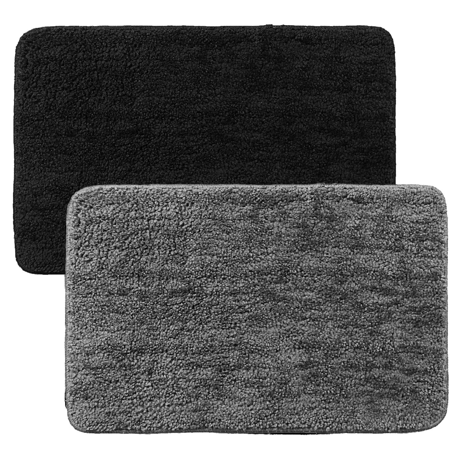 Kuber Industries Microfiber Doormats|Non-Skid Water Absorbant Fluffy Floor mat|Entrance Mat for Kitchen,Bedside,Door,Living,Prayer Room,60x40 cm,Pack of 2 (Black & Gray)