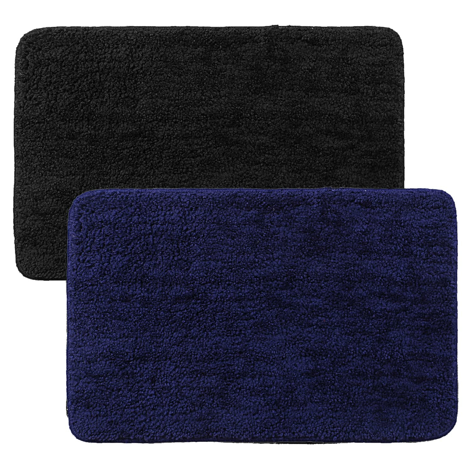 Kuber Industries Microfiber Doormats|Water Absorbant|Soaking Fluffy Velvet Floor mat|Entrance Mat for Kitchen,Bedside,Door,Living,Prayer Room,60x40 cm,Pack of 2 (Blue & Black)