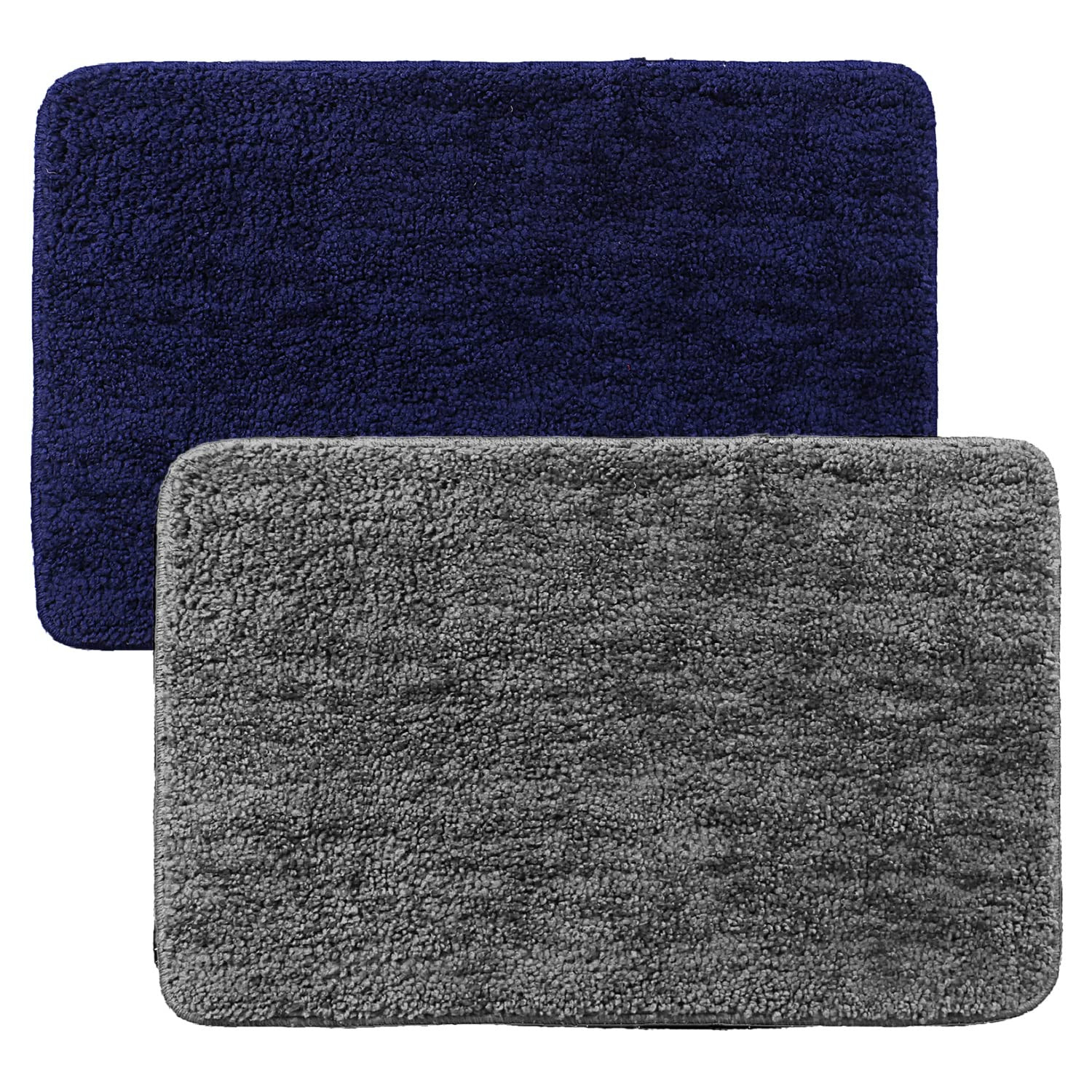 Kuber Industries Microfiber Shaggy Doormats|Non-Slip Water Absorbant Floor mat|Entrance Mat for Kitchen,Bedside,Door,Living,Prayer Room,60x40 cm,Pack of 2 (Blue & Gray)