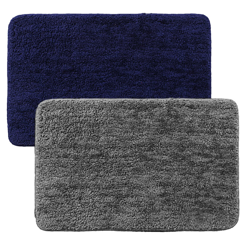 Kuber Industries Microfiber Shaggy Doormats|Non-Slip Water Absorbant Floor mat|Entrance Mat for Kitchen,Bedside,Door,Living,Prayer Room,60x40 cm,Pack of 2 (Blue &amp; Gray)