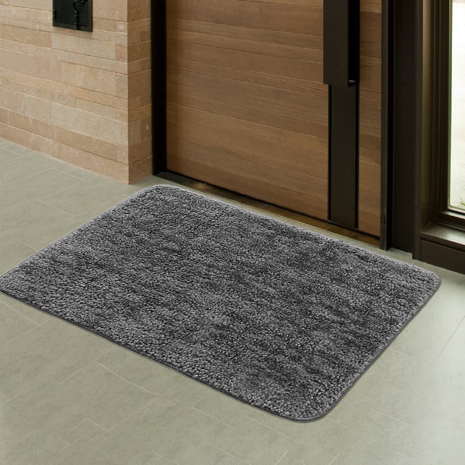 Kuber Industries Microfiber Shaggy Doormats|Non-Slip Water Absorbant Floor mat|Entrance Mat for Kitchen,Bedside,Door,Living,Prayer Room,60x40 cm,Pack of 2 (Blue & Gray)
