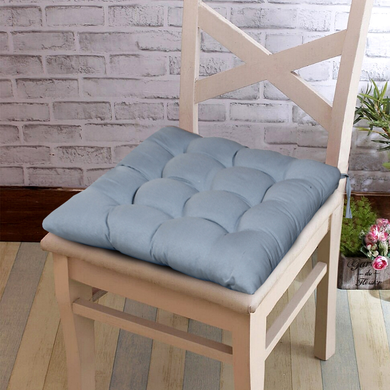 Kuber Industries Microfiber Square Chair Pad Seat Cushion For Car Pad, Office Chair, Indoor/Outdoor, Dining Living Room, Kitchen With Ties, 18*18 Inch (Grey)