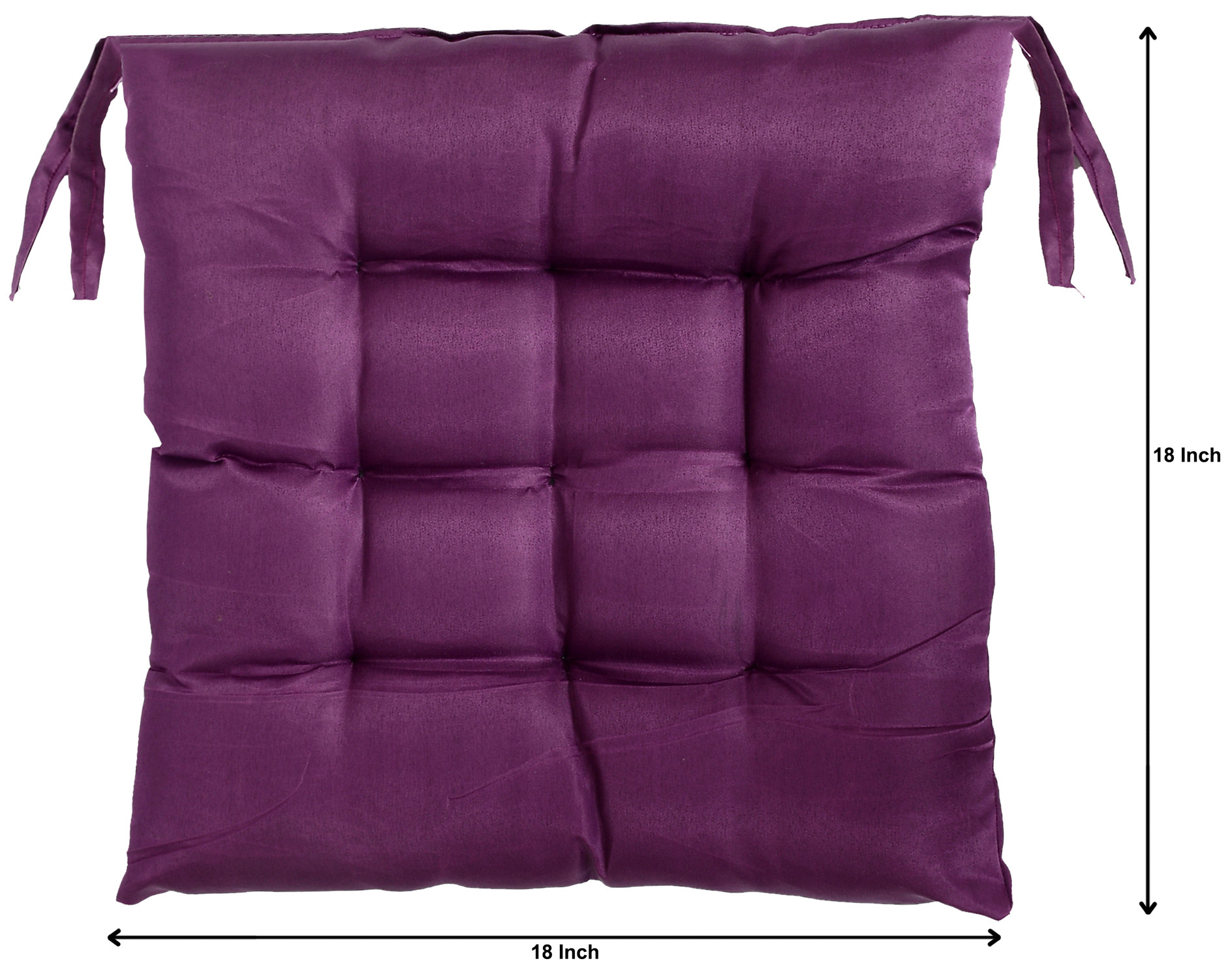 Kuber Industries Microfiber Square Chair Pad Seat Cushion For Car Pad, Office Chair, Indoor/Outdoor, Dining Living Room, Kitchen With Ties, 18*18 Inch (Purple)