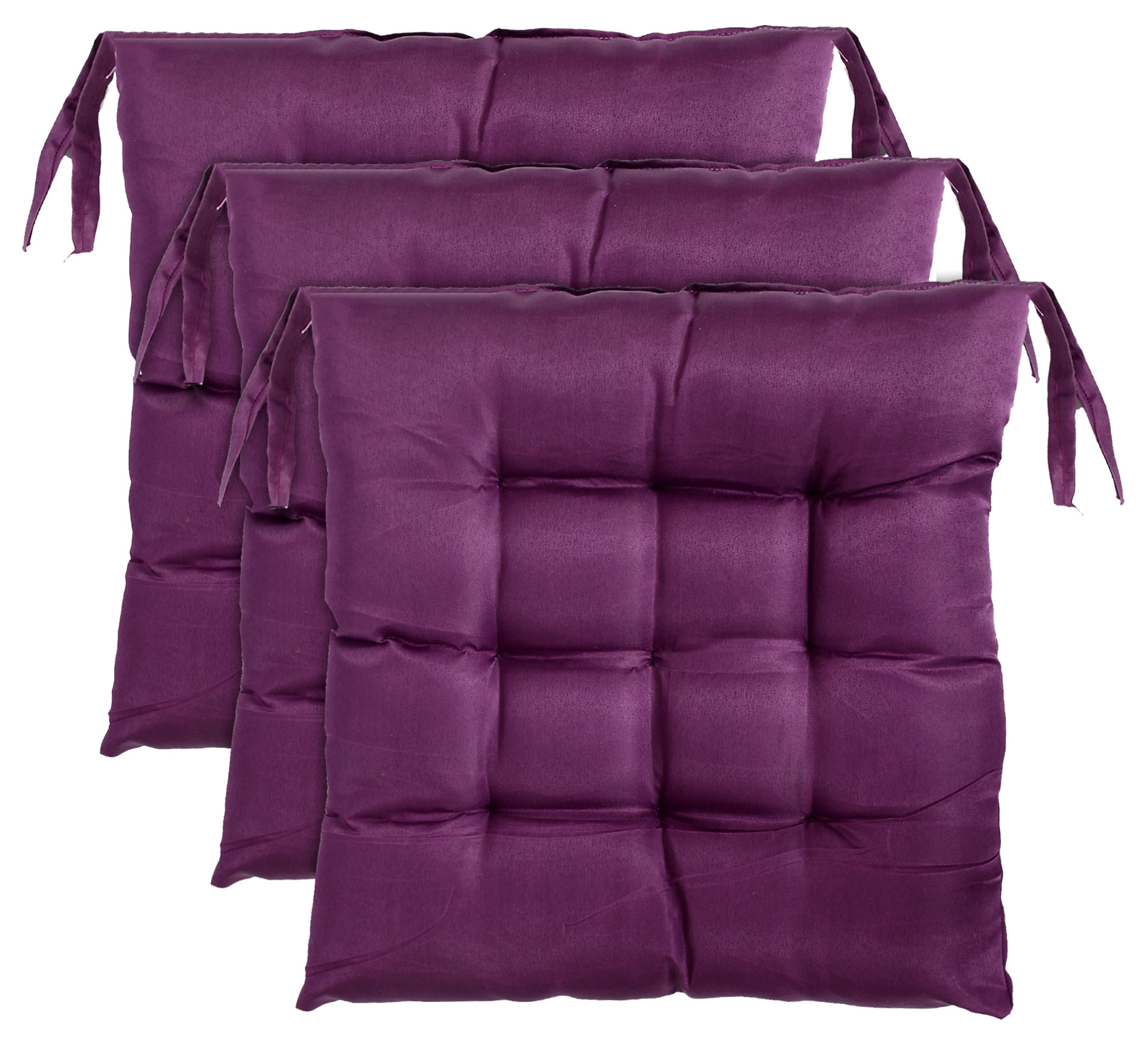 Kuber Industries Microfiber Square Chair Pad Seat Cushion For Car Pad, Office Chair, Indoor/Outdoor, Dining Living Room, Kitchen With Ties, 18*18 Inch (Purple)
