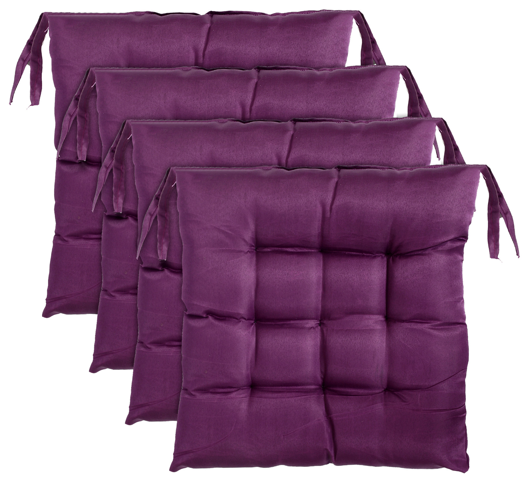 Kuber Industries Microfiber Square Chair Pad Seat Cushion For Car Pad, Office Chair, Indoor/Outdoor, Dining Living Room, Kitchen With Ties, 18*18 Inch (Purple)