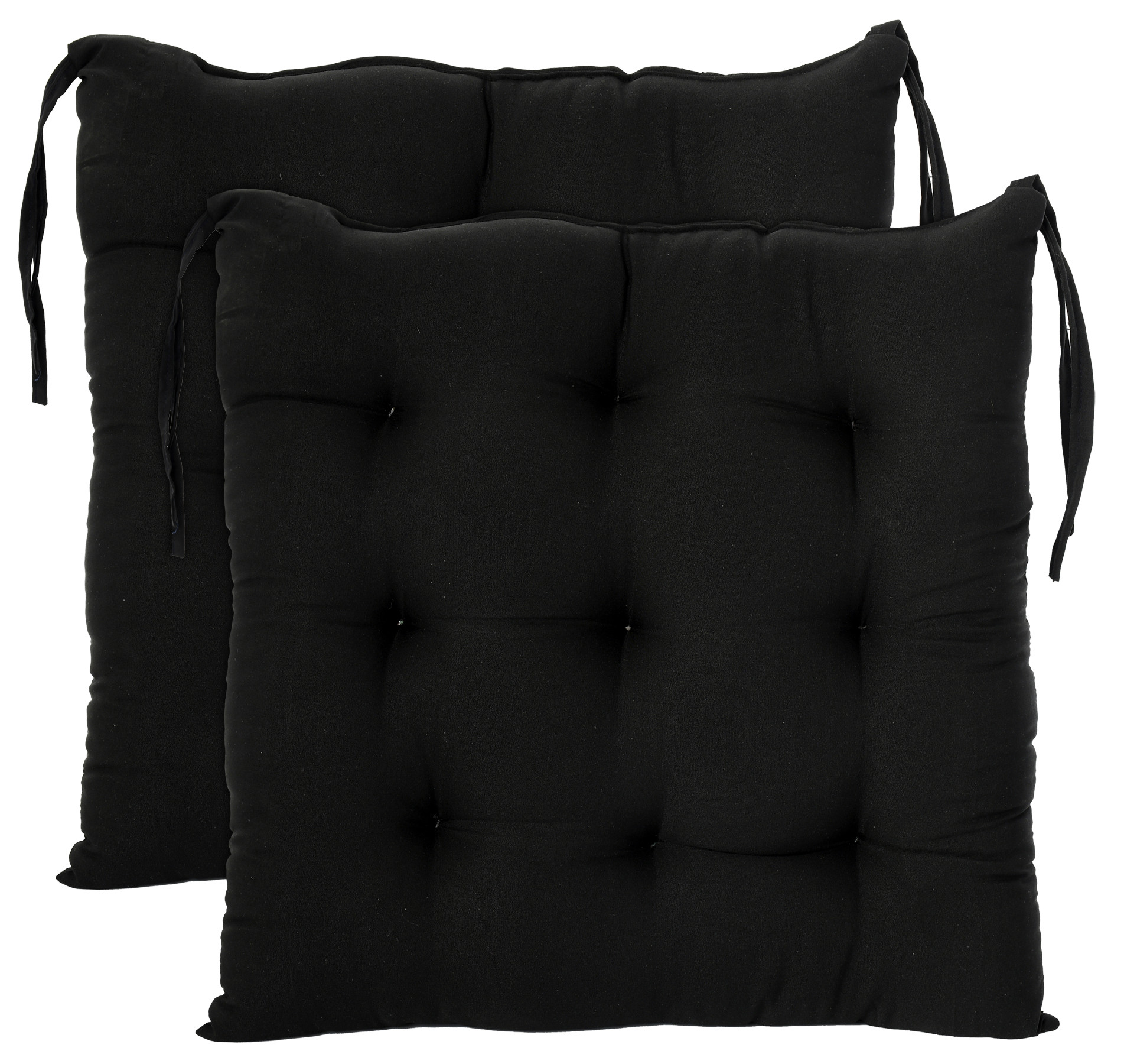 Kuber Industries Microfiber Square Chair Pad Seat Cushion For Car Pad, Office Chair, Indoor/Outdoor, Dining Living Room, Kitchen With Ties, 18*18 Inch (Black)