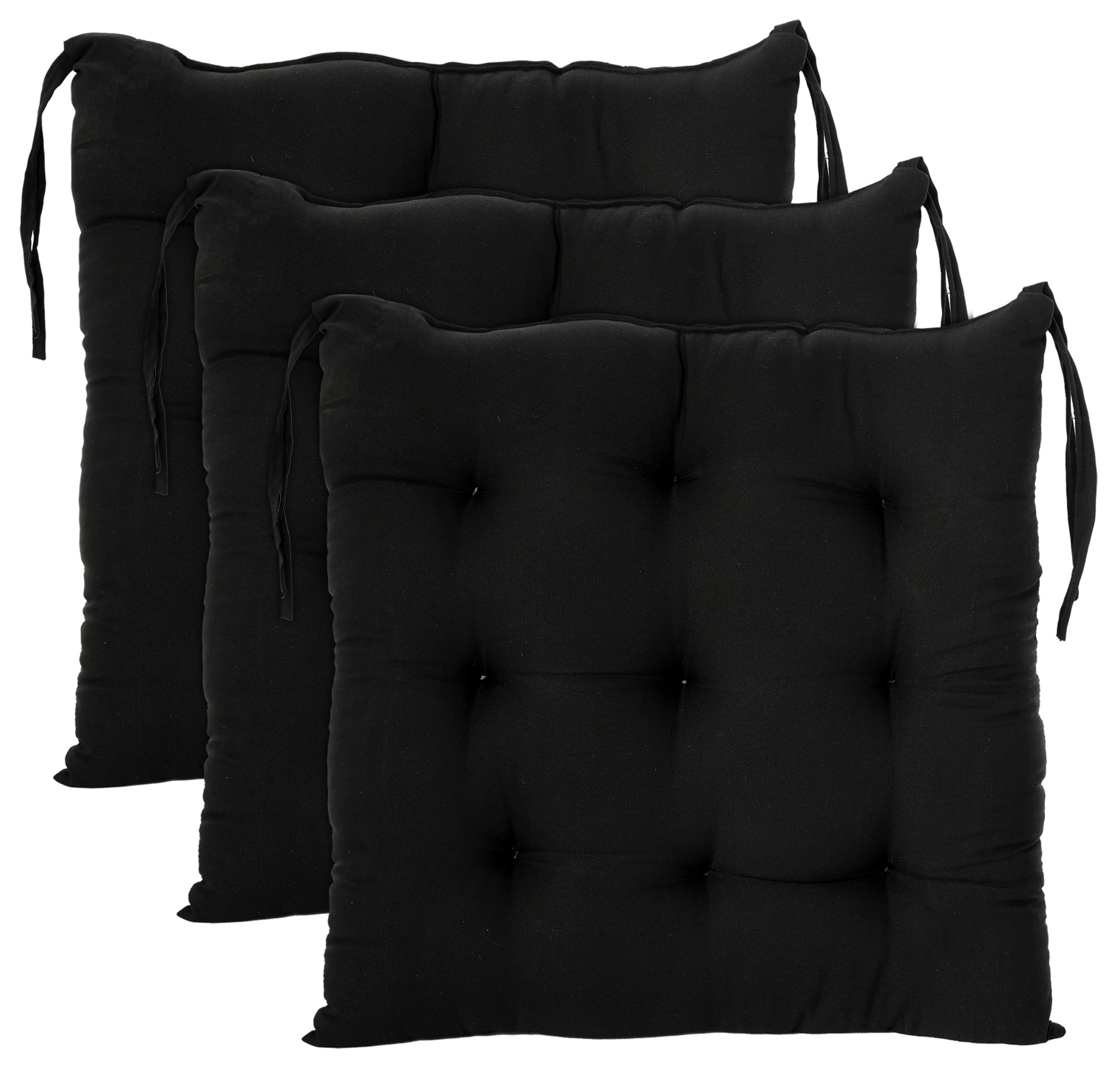 Kuber Industries Microfiber Square Chair Pad Seat Cushion For Car Pad, Office Chair, Indoor/Outdoor, Dining Living Room, Kitchen With Ties, 18*18 Inch (Black)