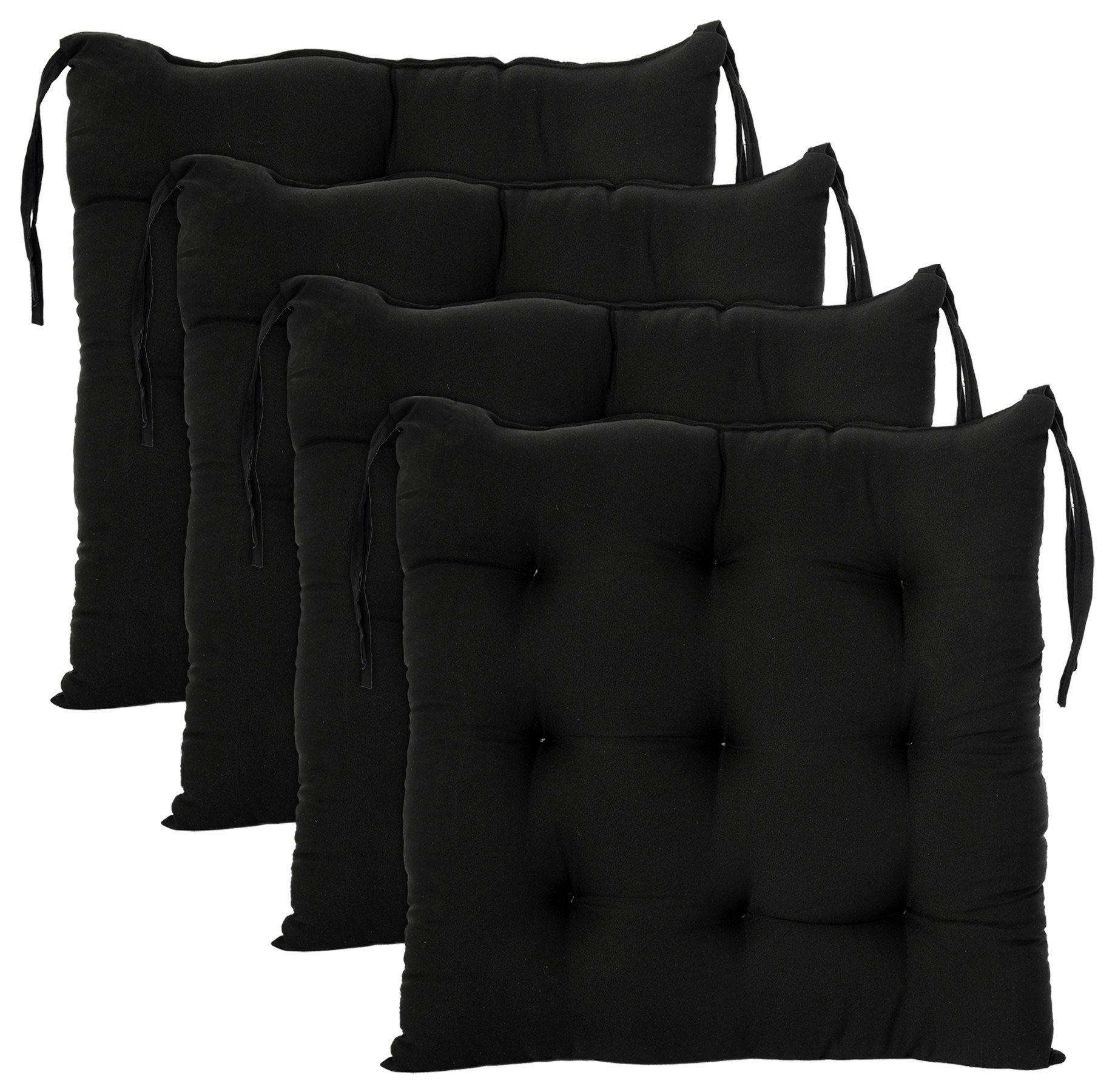 Kuber Industries Microfiber Square Chair Pad Seat Cushion For Car Pad, Office Chair, Indoor/Outdoor, Dining Living Room, Kitchen With Ties, 18*18 Inch (Black)