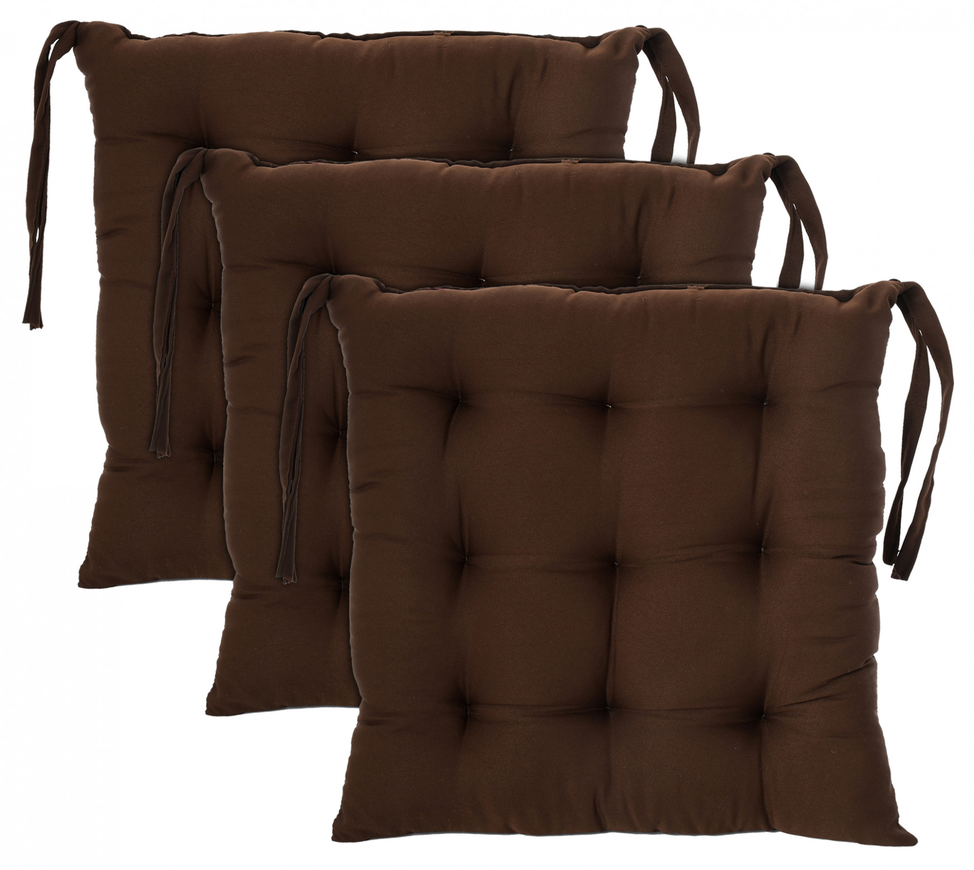 Kuber Industries Microfiber Square Chair Pad Seat Cushion For Car Pad, Office Chair, Indoor/Outdoor, Dining Living Room, Kitchen With Ties, 18*18 Inch (Brown)