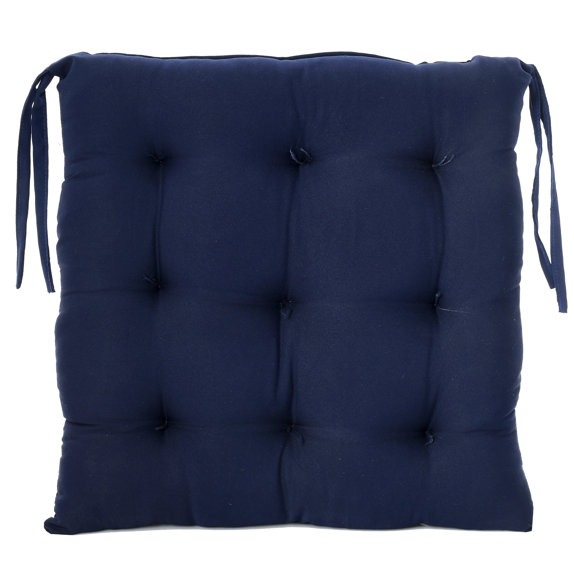 Kuber Industries Microfiber Square Chair Pad Seat Cushion For Car Pad, Office Chair, Indoor/Outdoor, Dining Living Room, Kitchen With Ties, 18*18 Inch (Navy Blue)