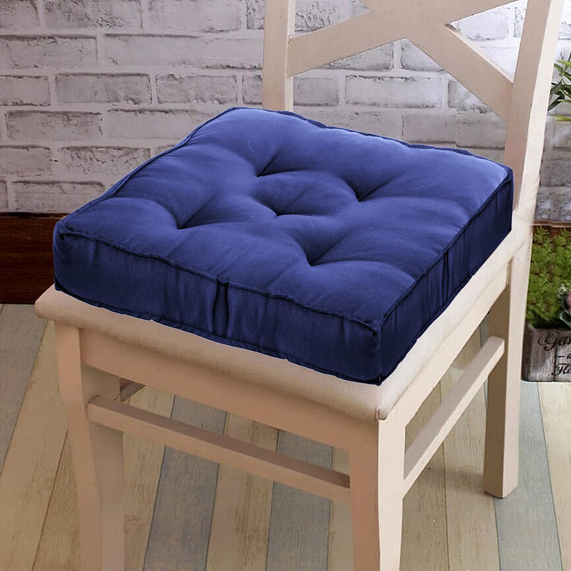 Kuber Industries Microfiber Square Chair PadCushion for Office Home or Car Sitting-Pack of 2 1818 Inch Navy Blue