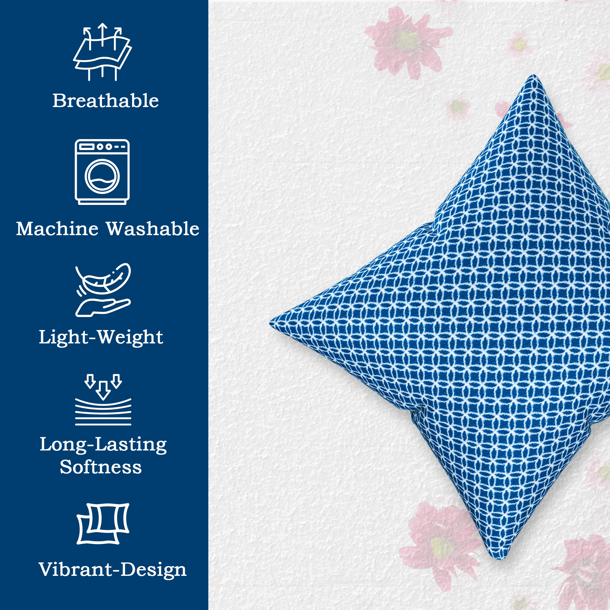 Kuber Industries Microfiber Square Cushion Cover Set of 5 with Zip Closure for Home Decor and Living Room  Decorative Throw Pillow Cushion Cover 16 inch x 16 inch for Sofa Set  Circle - Blue