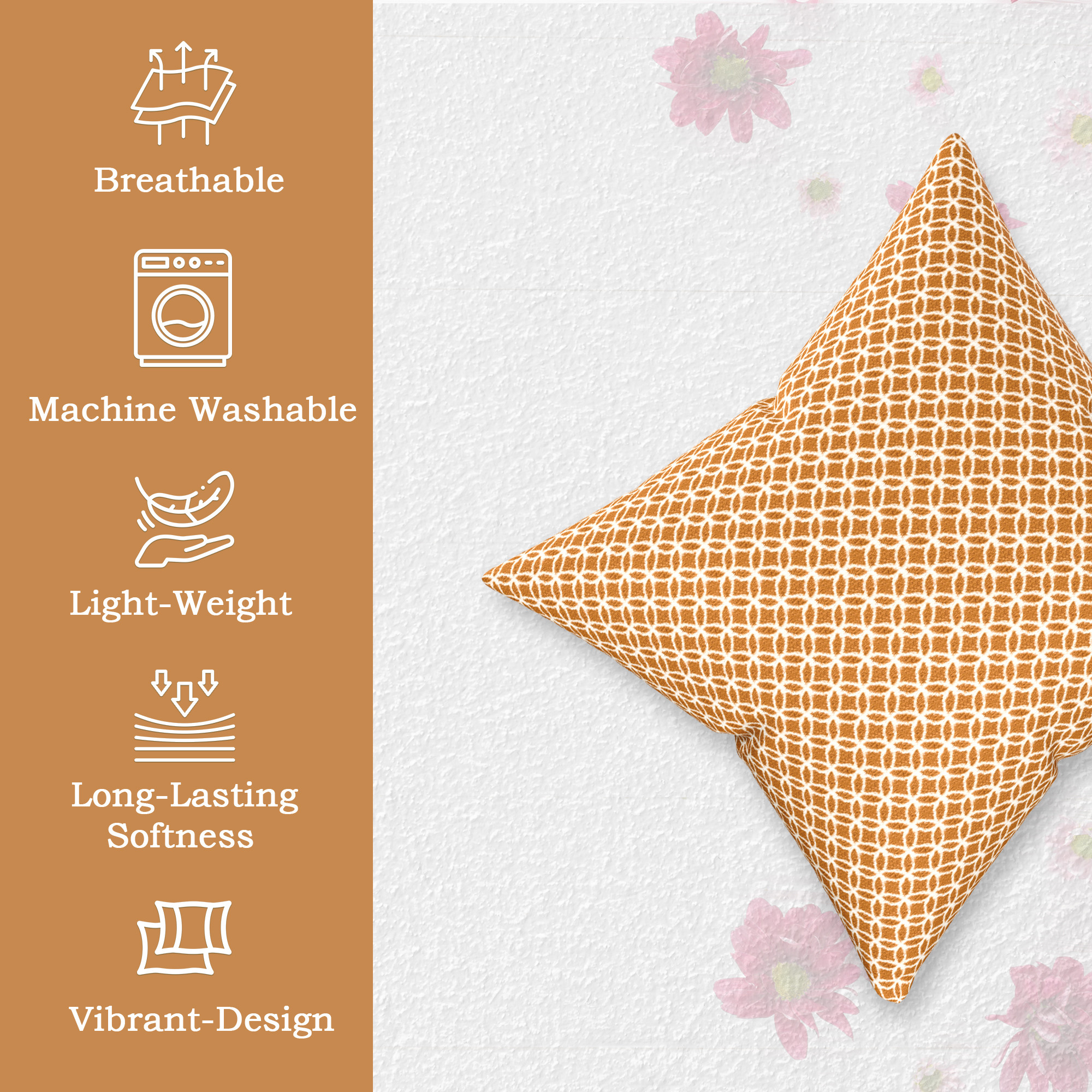 Kuber Industries Microfiber Square Cushion Cover Set of 5 with Zip Closure for Home Decor and Living Room  Decorative Throw Pillow Cushion Cover 16 inch x 16 inch for Sofa Set  Circle - Golden