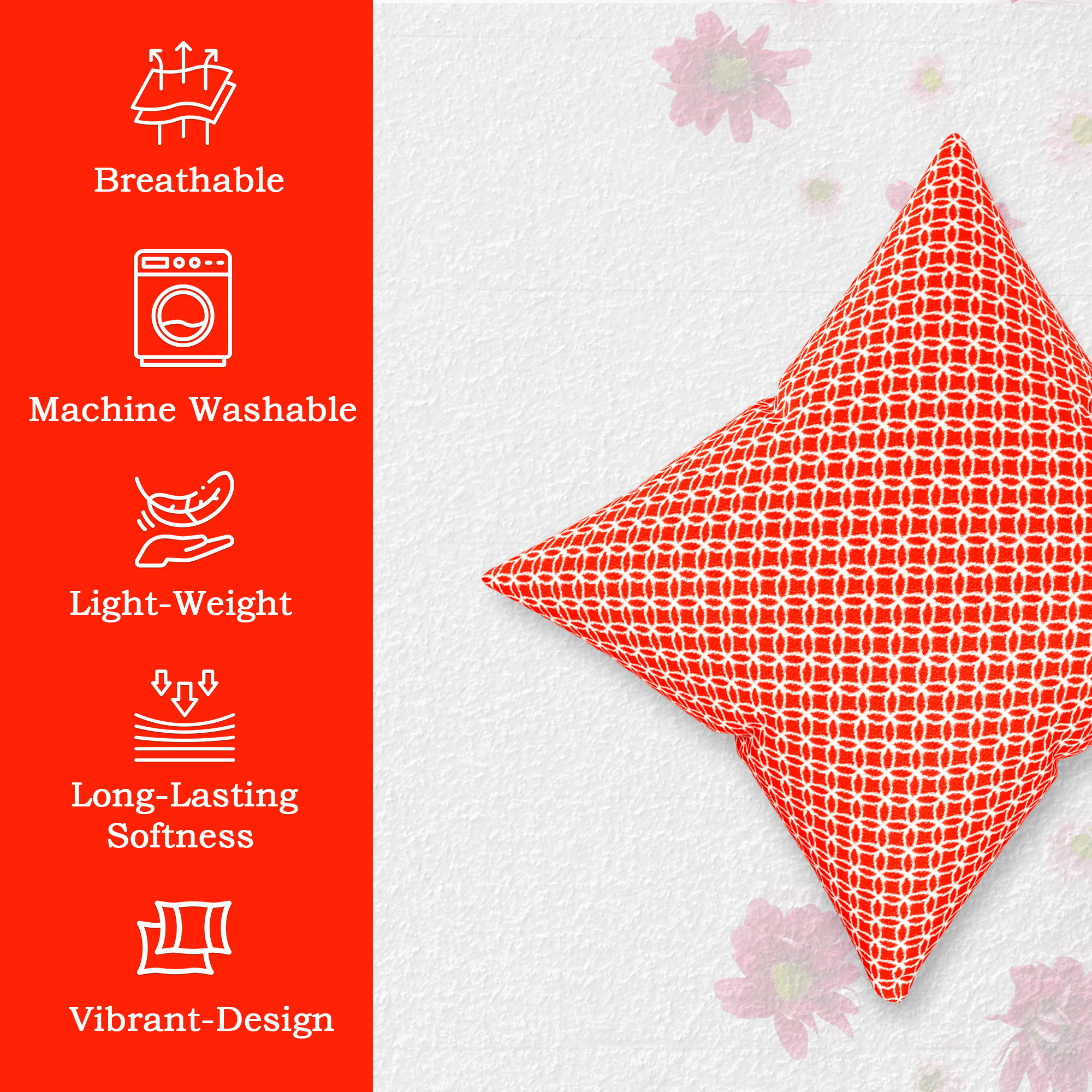 Kuber Industries Microfiber Square Cushion Cover Set of 5 with Zip Closure for Home Decor and Living Room  Decorative Throw Pillow Cushion Cover 16 inch x 16 inch for Sofa Set  Circle - Red