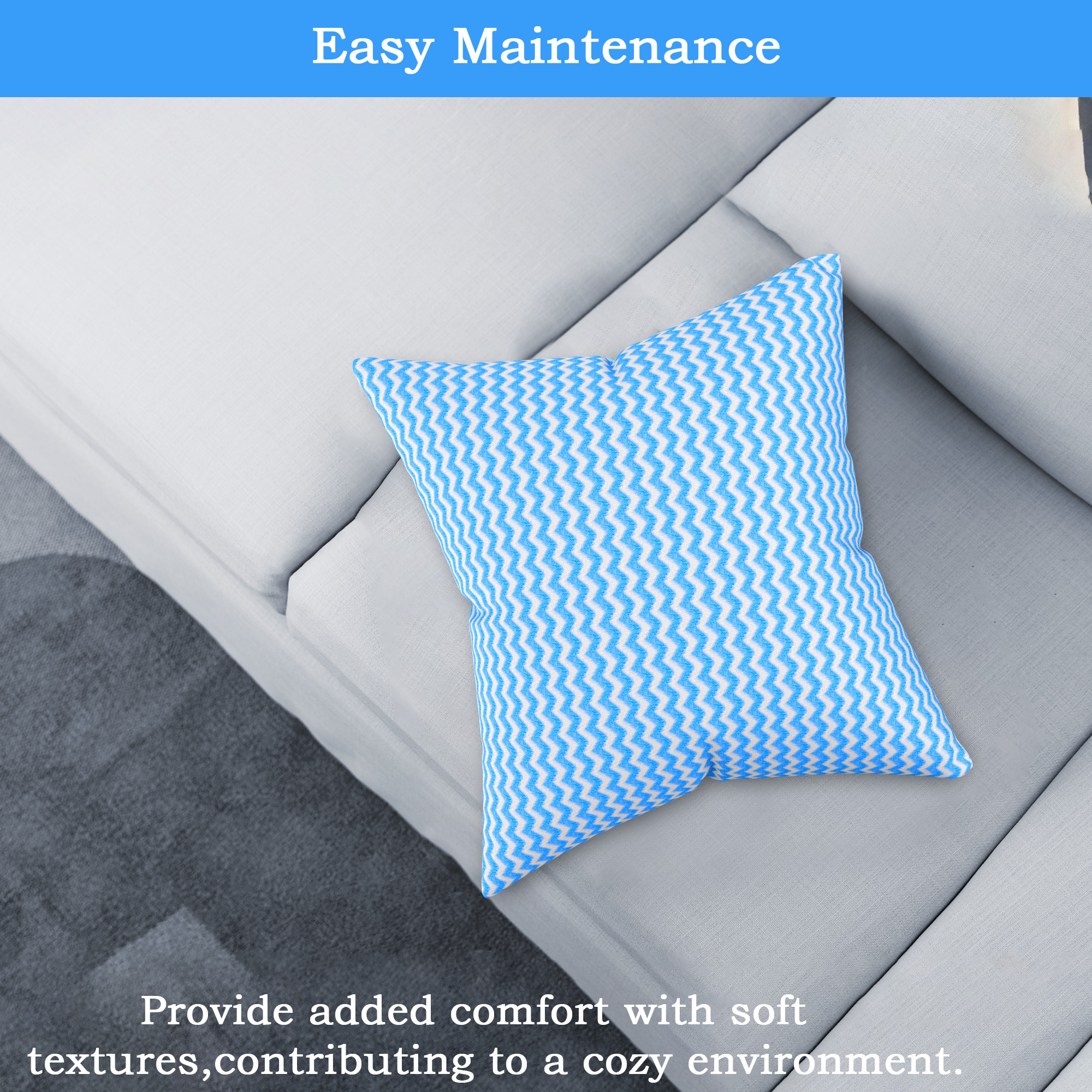 Kuber Industries Microfiber Square Cushion Cover Set of 5 with Zip Closure for Home Decor and Living Room  Decorative Throw Pillow Cushion Cover 16 inch x 16 inch for Sofa Set  Zig Zag - Blue