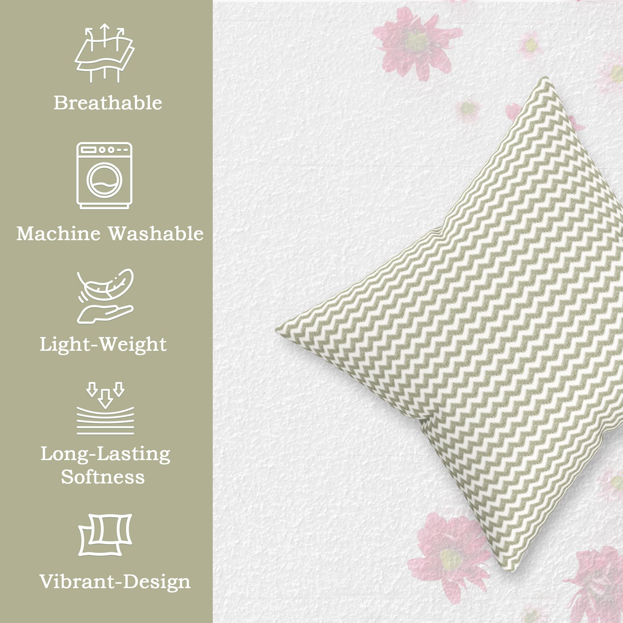 Kuber Industries Microfiber Square Cushion Cover Set of 5 with Zip Closure for Home Decor and Living Room  Decorative Throw Pillow Cushion Cover 16 inch x 16 inch for Sofa Set  Zig Zag - Grey