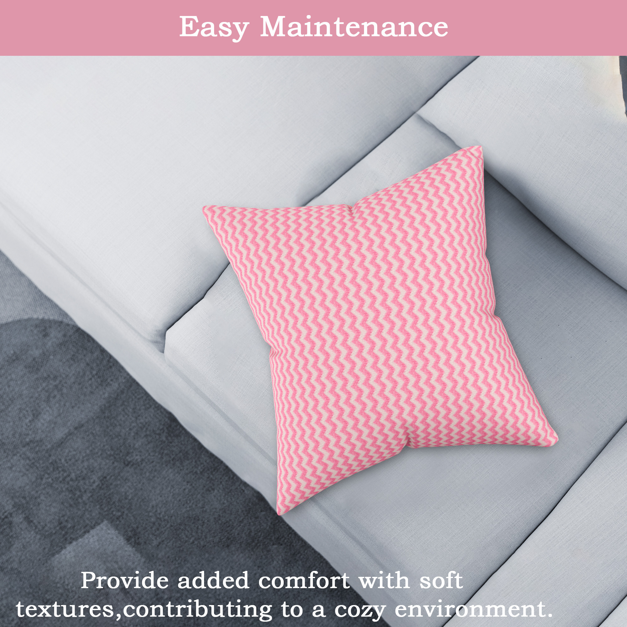 Kuber Industries Microfiber Square Cushion Cover Set of 5 with Zip Closure for Home Decor and Living Room  Decorative Throw Pillow Cushion Cover 16 inch x 16 inch for Sofa Set  Zig Zag - Pink