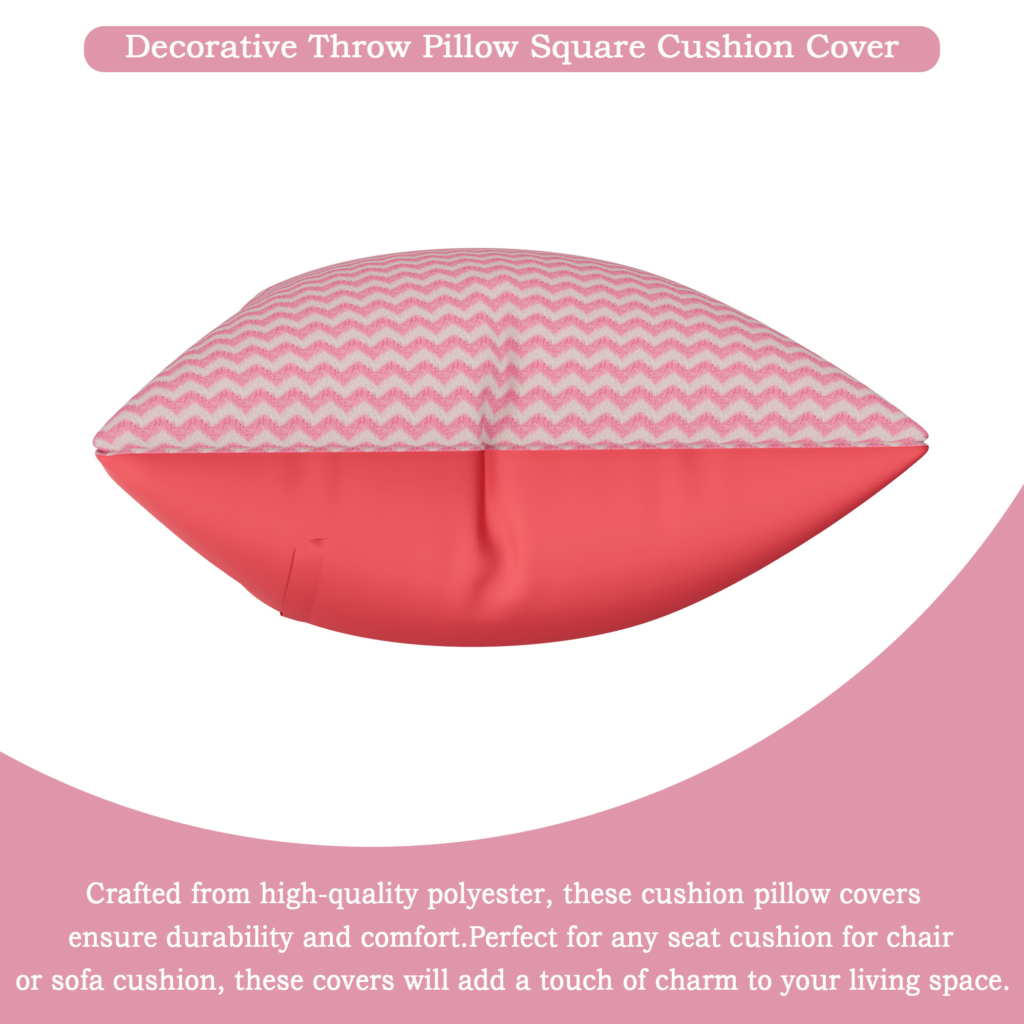 Kuber Industries Microfiber Square Cushion Cover Set of 5 with Zip Closure for Home Decor and Living Room  Decorative Throw Pillow Cushion Cover 16 inch x 16 inch for Sofa Set  Zig Zag - Pink