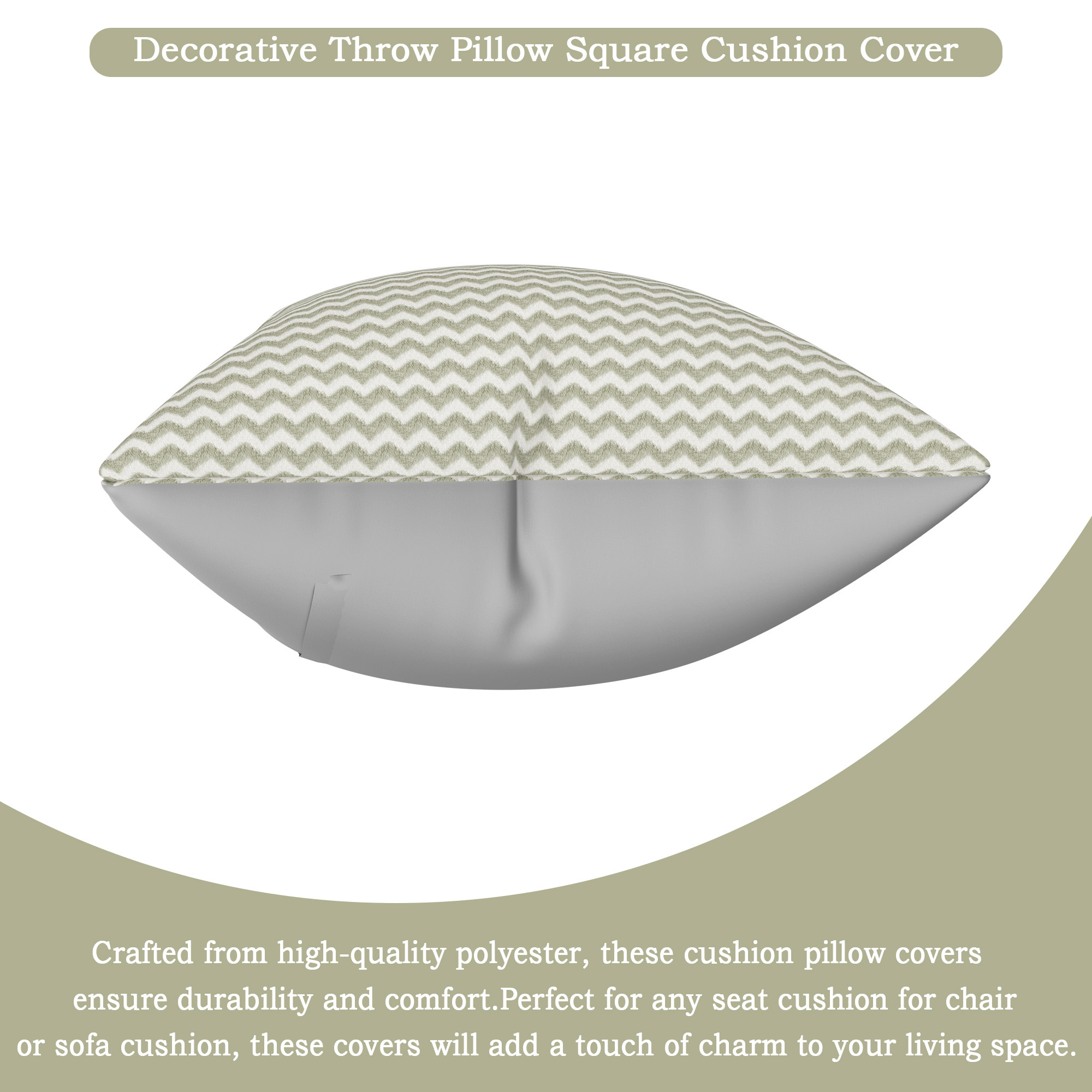 Kuber Industries Microfiber Square Cushion Cover Set of 5 with Zip Closure for Home Decor and Living Room  Decorative Throw Pillow Cushion Cover 16 inch x 16 inch for Sofa Set  Zig Zag - Grey