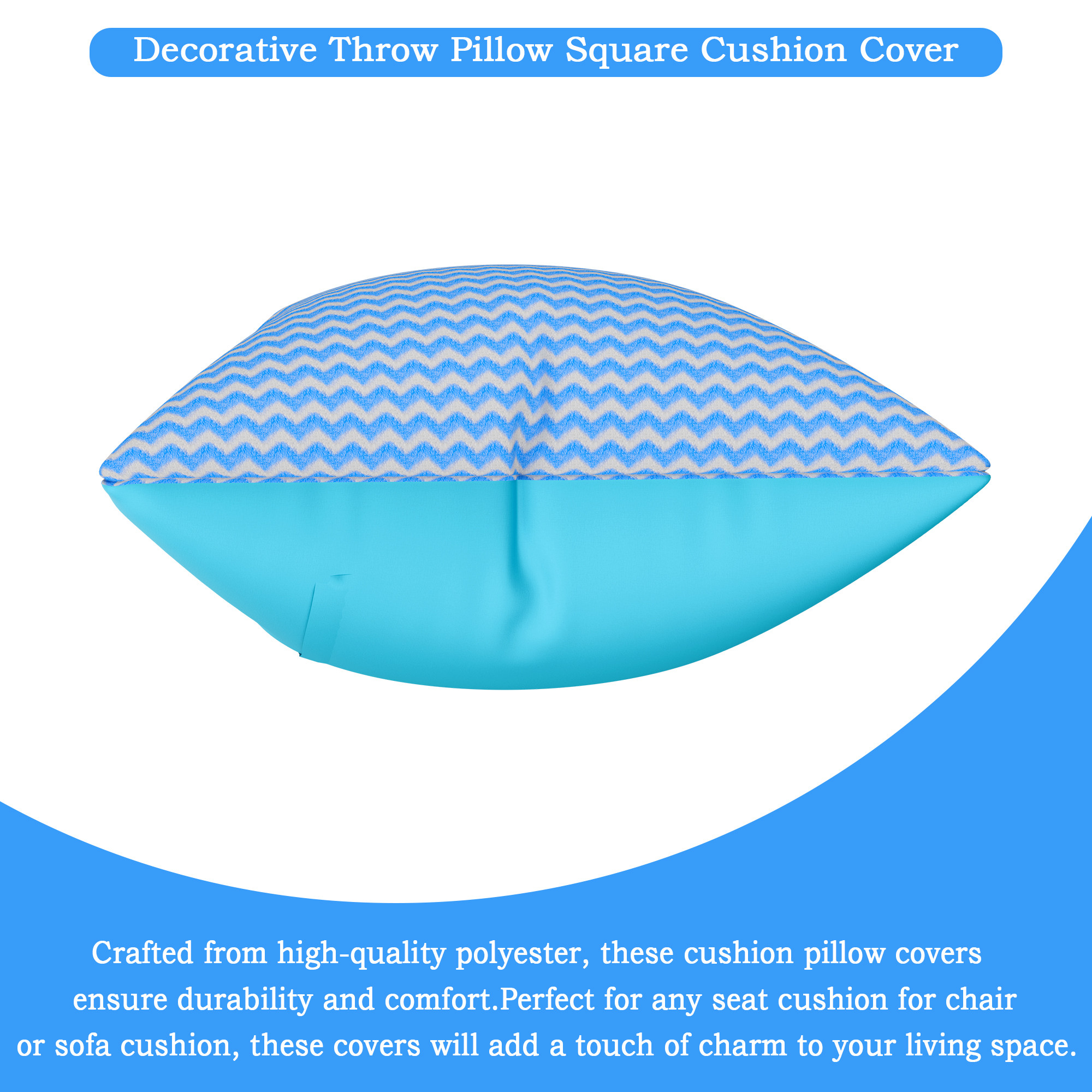 Kuber Industries Microfiber Square Cushion Cover Set of 5 with Zip Closure for Home Decor and Living Room  Decorative Throw Pillow Cushion Cover 16 inch x 16 inch for Sofa Set  Zig Zag - Blue