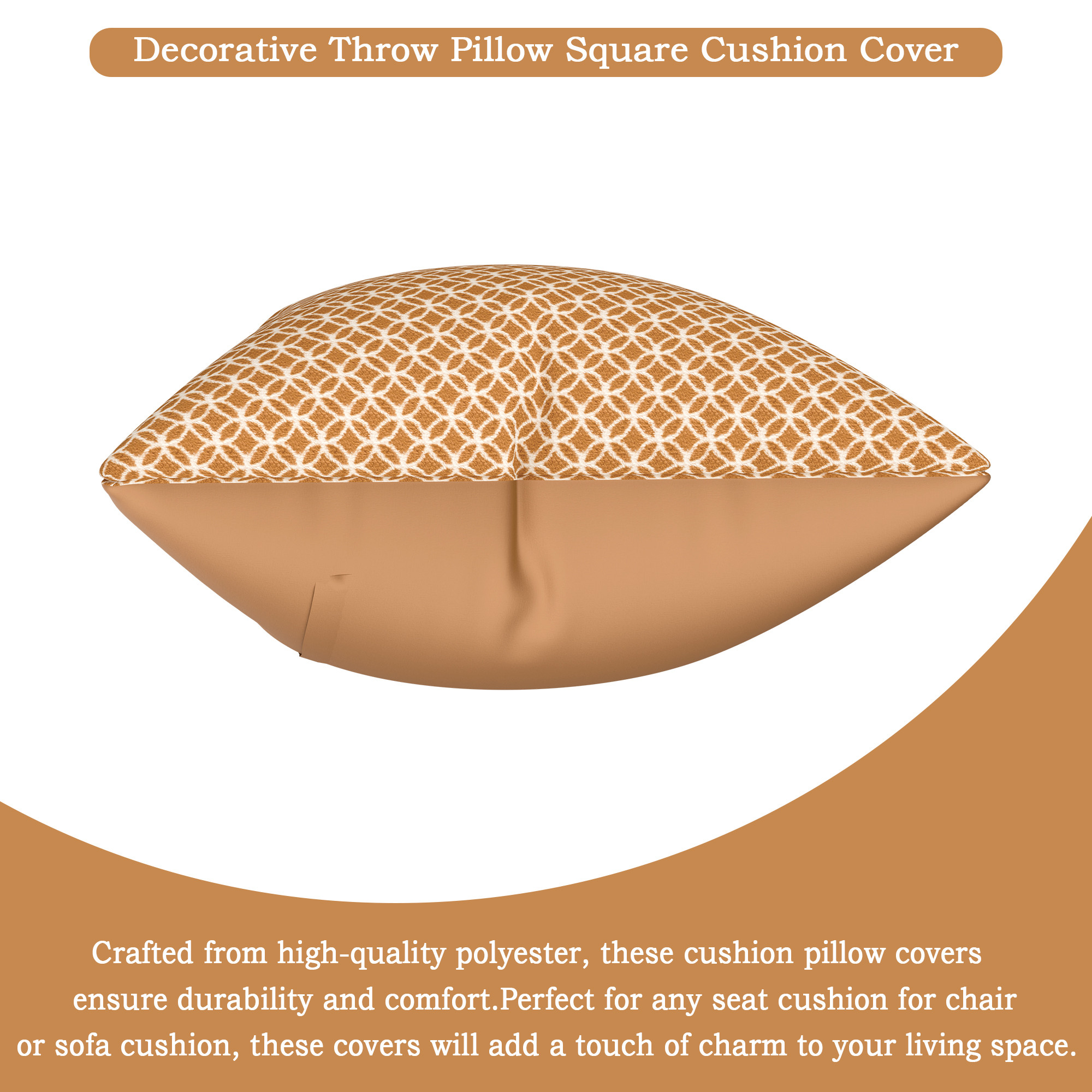 Kuber Industries Microfiber Square Cushion Cover Set of 5 with Zip Closure for Home Decor and Living Room  Decorative Throw Pillow Cushion Cover 16 inch x 16 inch for Sofa Set  Circle - Golden