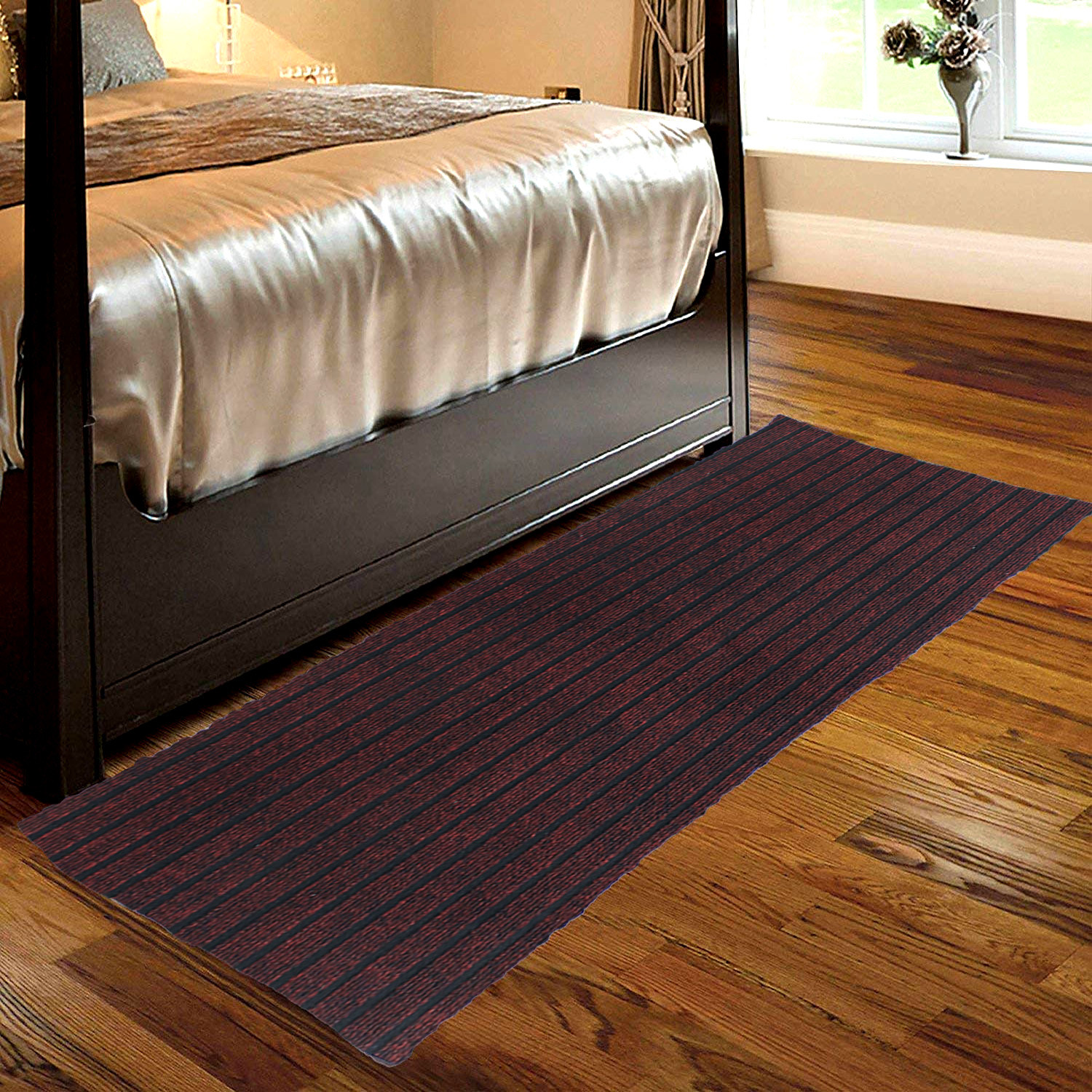 Kuber Industries Microfiber Striped Design Solid Anti-Skid Bedside Runner & Carpet for Living Room,Bedroom,24