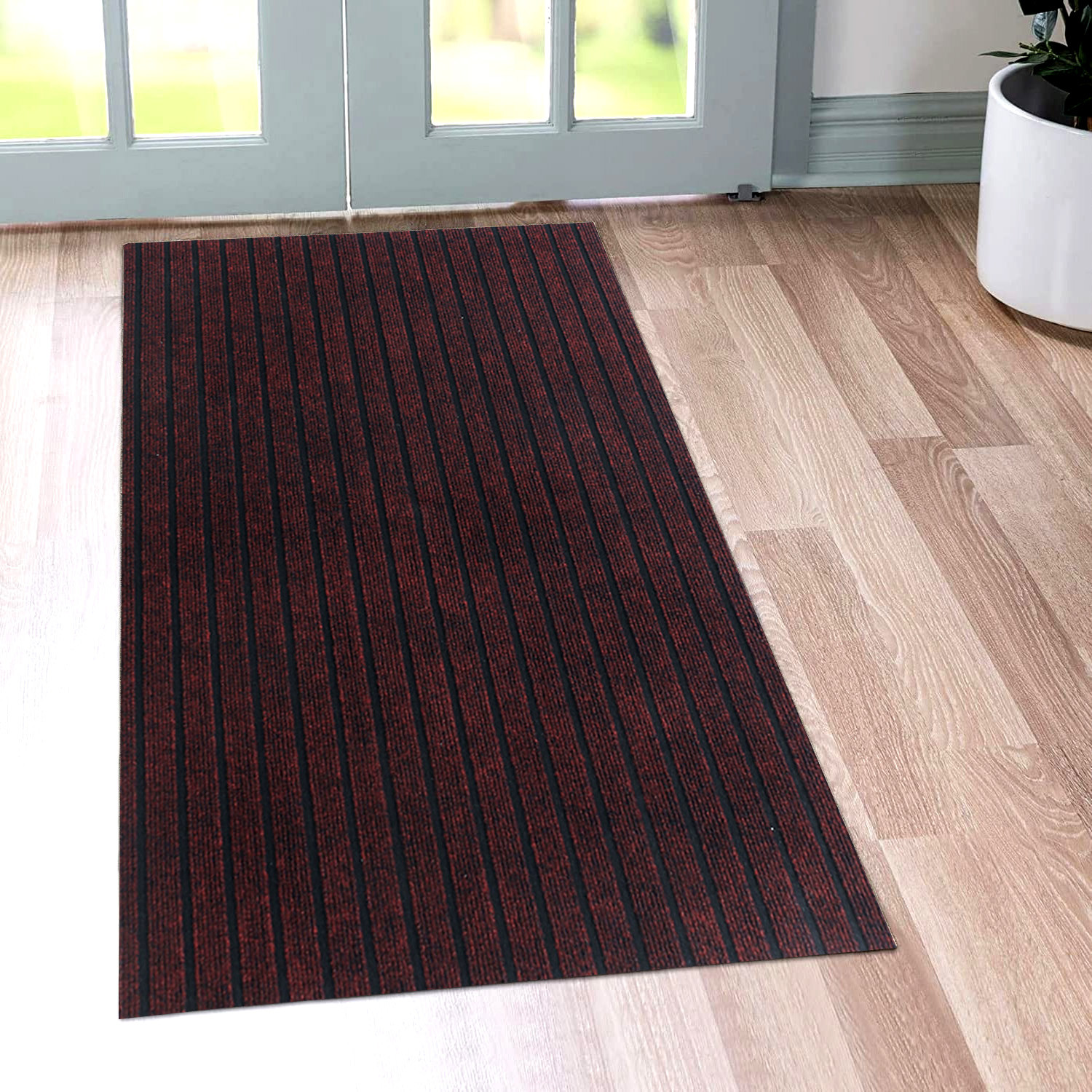Kuber Industries Microfiber Striped Design Solid Anti-Skid Bedside Runner & Carpet for Living Room,Bedroom,24