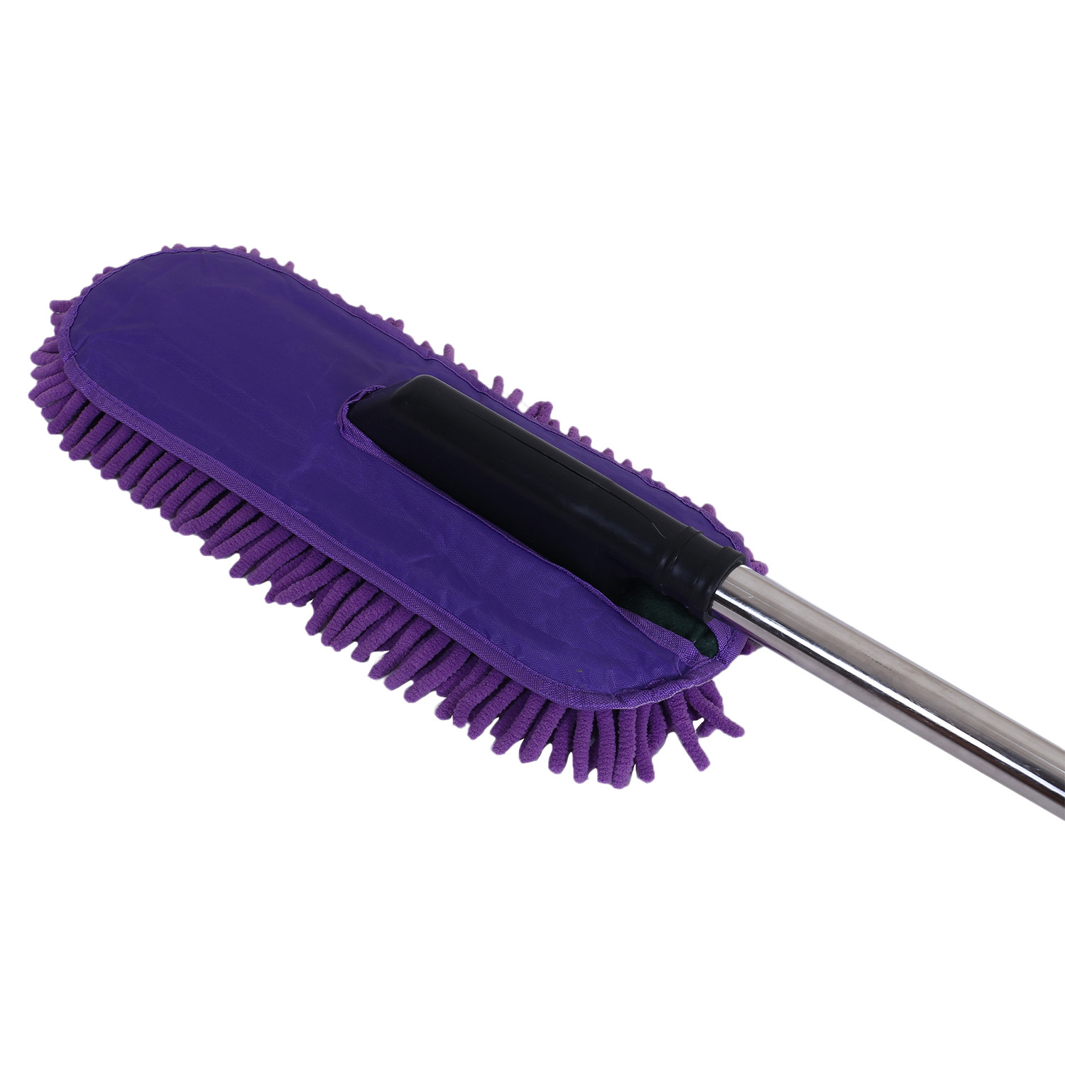 Kuber Industries Microfiber Washable Hand Duster|Stainless Steel Detachable Handle with Cleaning Brush For Car, House Clean (Purple)