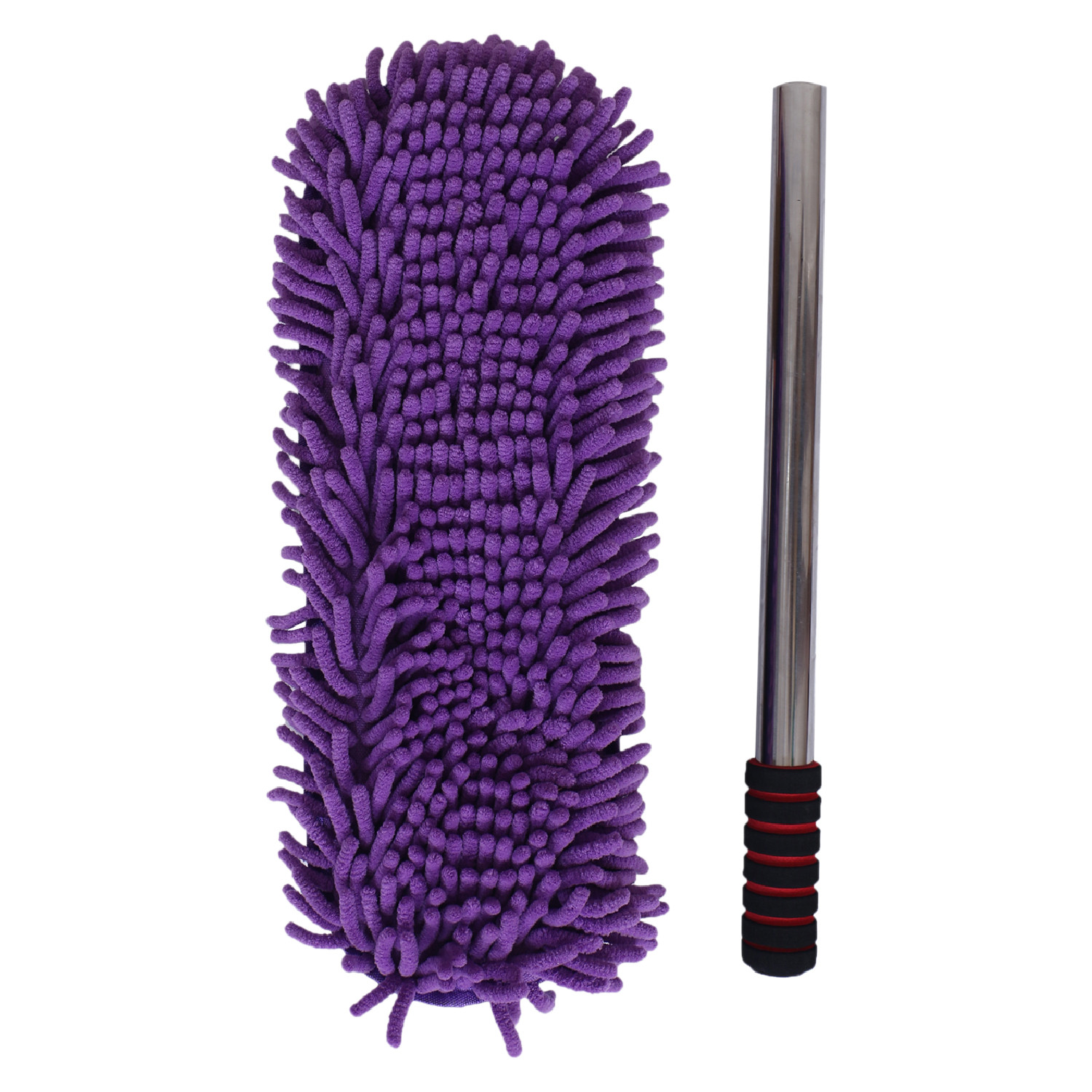 Kuber Industries Microfiber Washable Hand Duster|Stainless Steel Detachable Handle with Cleaning Brush For Car, House Clean (Purple)