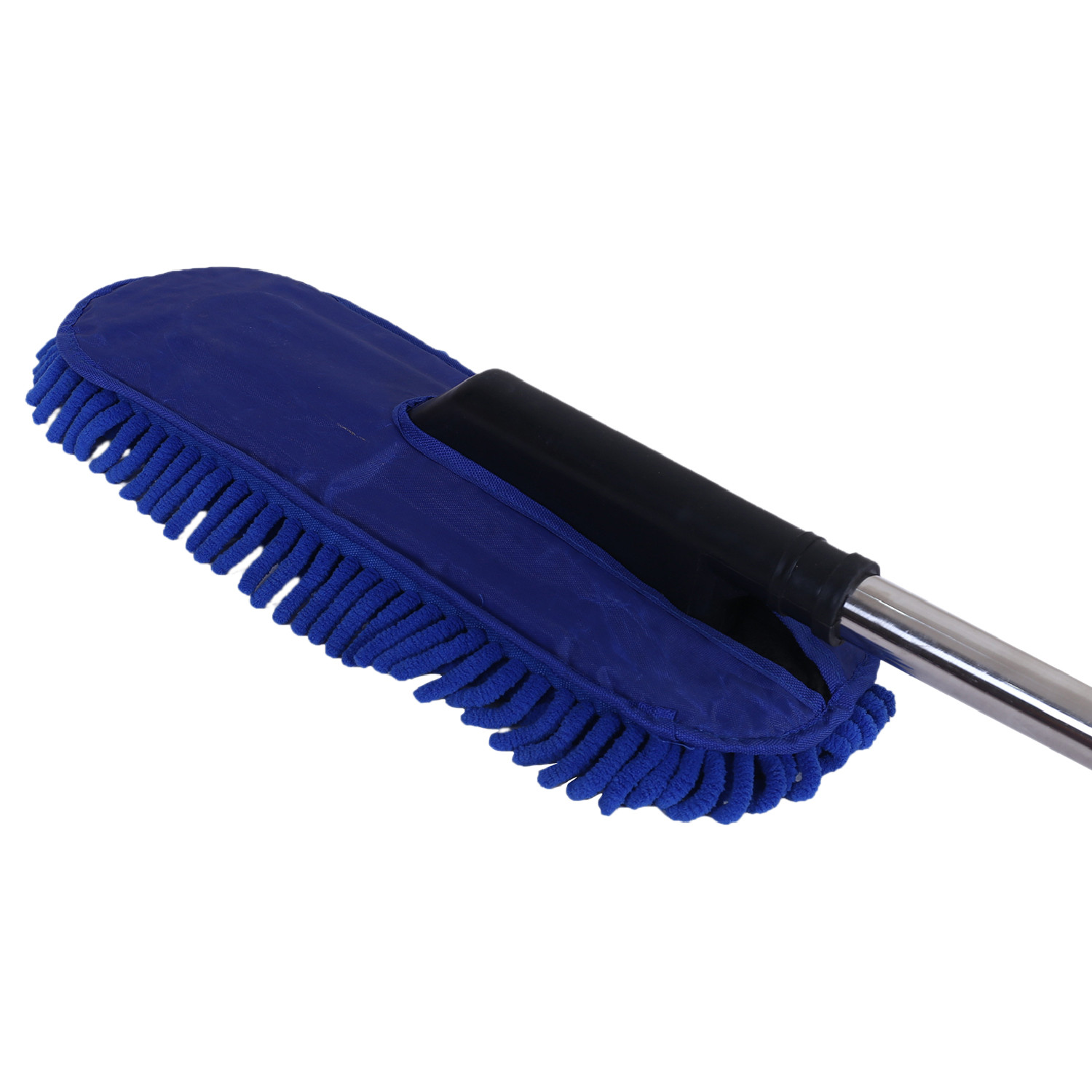 Kuber Industries Microfiber Washable Hand Duster|Stainless Steel Detachable Handle with Cleaning Brush For Car, House Clean (Blue)