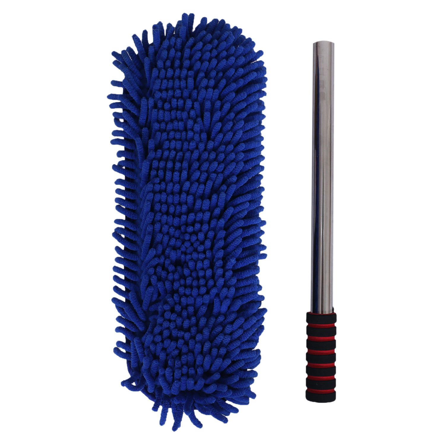 Kuber Industries Microfiber Washable Hand Duster|Stainless Steel Detachable Handle with Cleaning Brush For Car, House Clean (Blue)