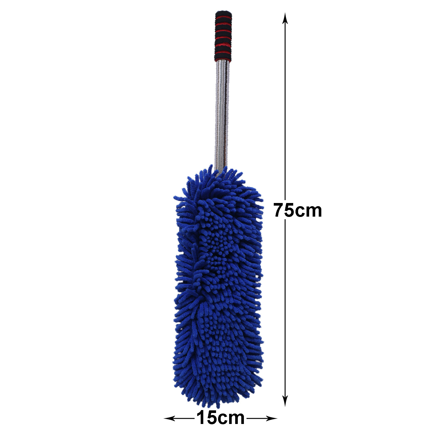 Kuber Industries Microfiber Washable Hand Duster|Stainless Steel Detachable Handle with Cleaning Brush For Car, House Clean (Blue)