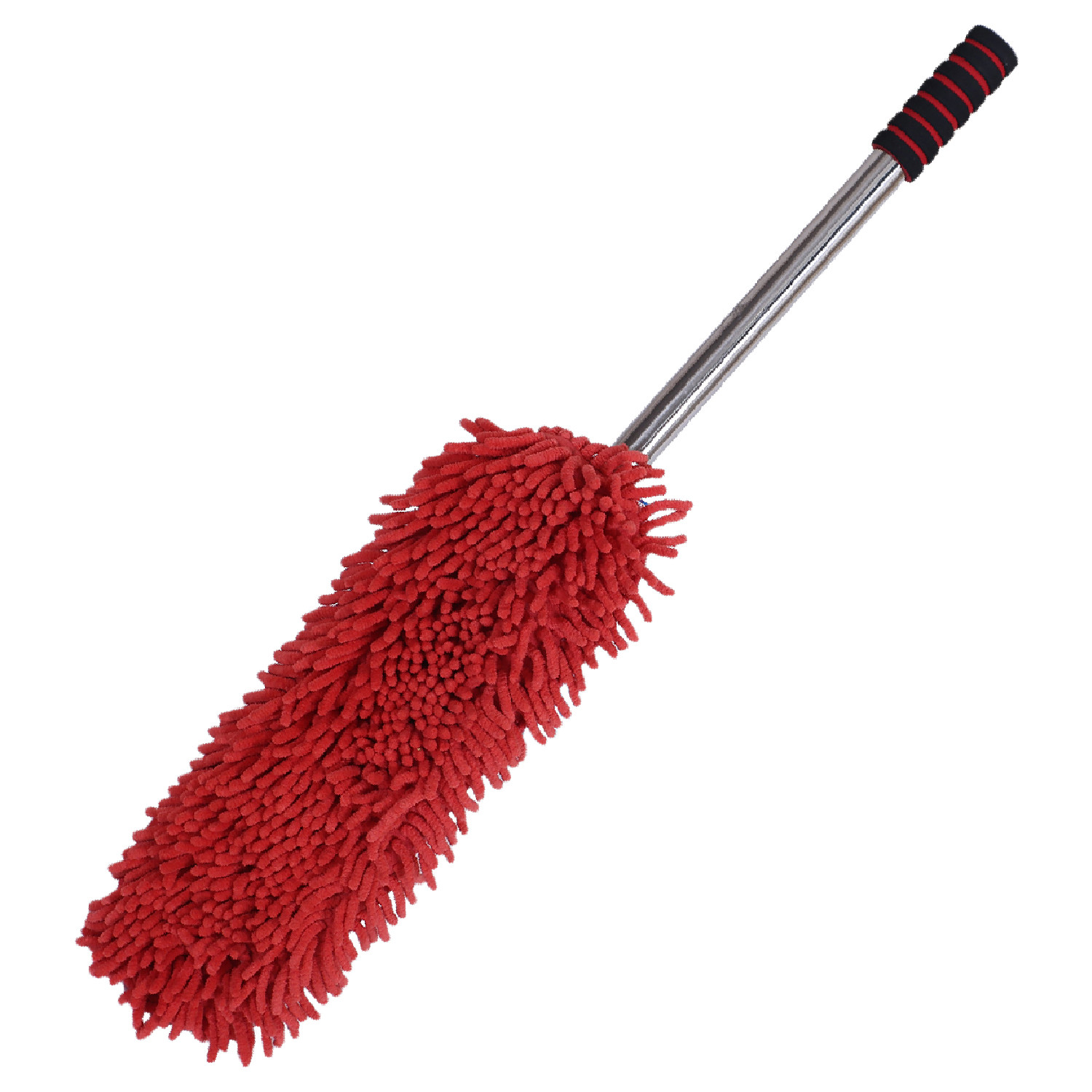 Kuber Industries Microfiber Washable Hand Duster|Stainless Steel Detachable Handle with Cleaning Brush For Car, House Clean (Red)