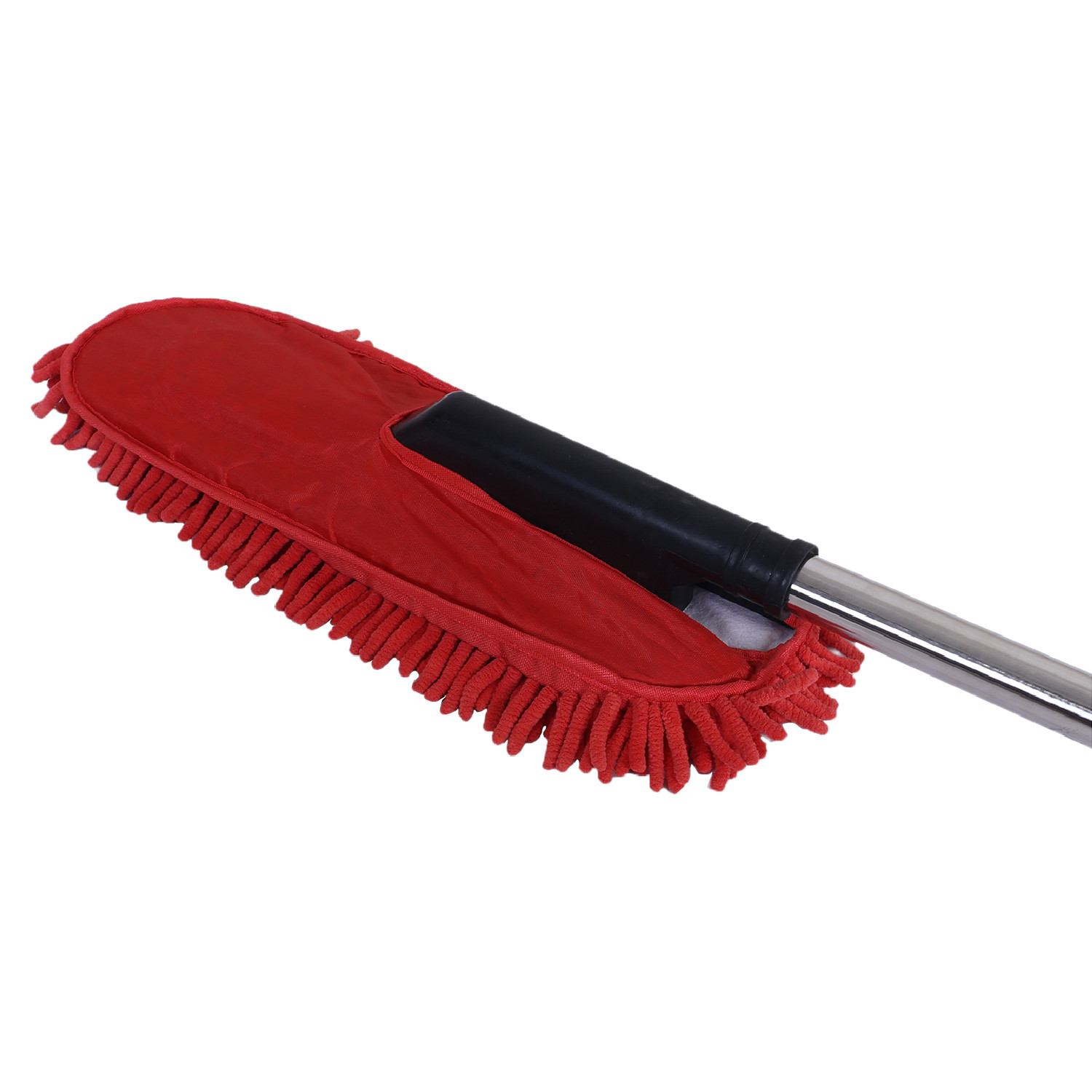 Kuber Industries Microfiber Washable Hand Duster|Stainless Steel Detachable Handle with Cleaning Brush For Car, House Clean (Red)