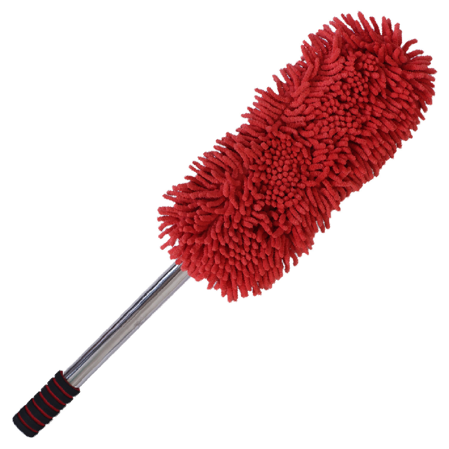 Kuber Industries Microfiber Washable Hand Duster|Stainless Steel Detachable Handle with Cleaning Brush For Car, House Clean (Red)