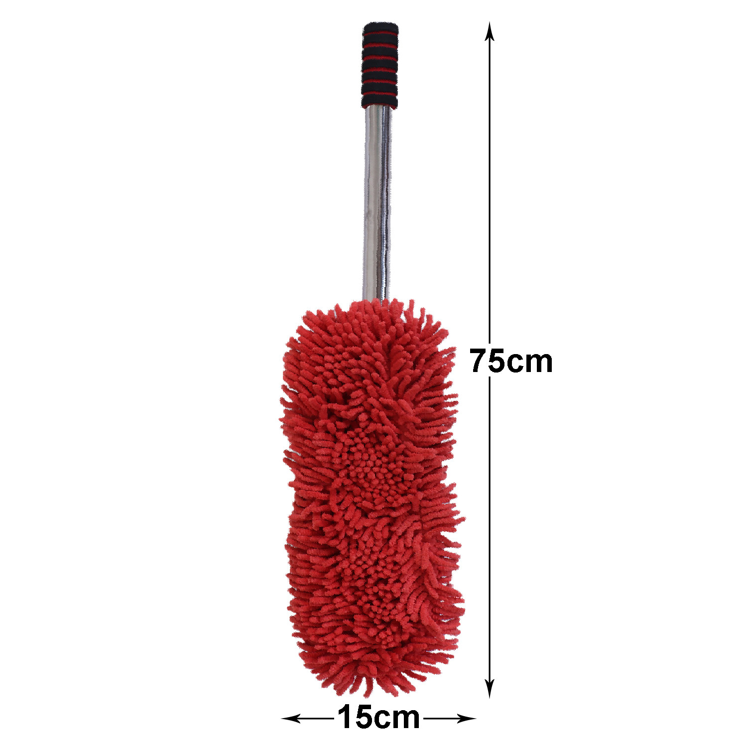Kuber Industries Microfiber Washable Hand Duster|Stainless Steel Detachable Handle with Cleaning Brush For Car, House Clean (Red)