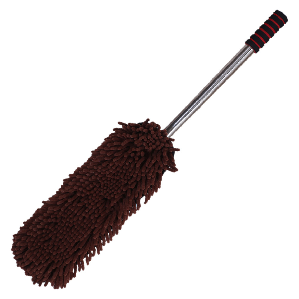 Kuber Industries Microfiber Washable Hand Duster|Stainless Steel Detachable Handle with Cleaning Brush For Car, House Clean (Brown)