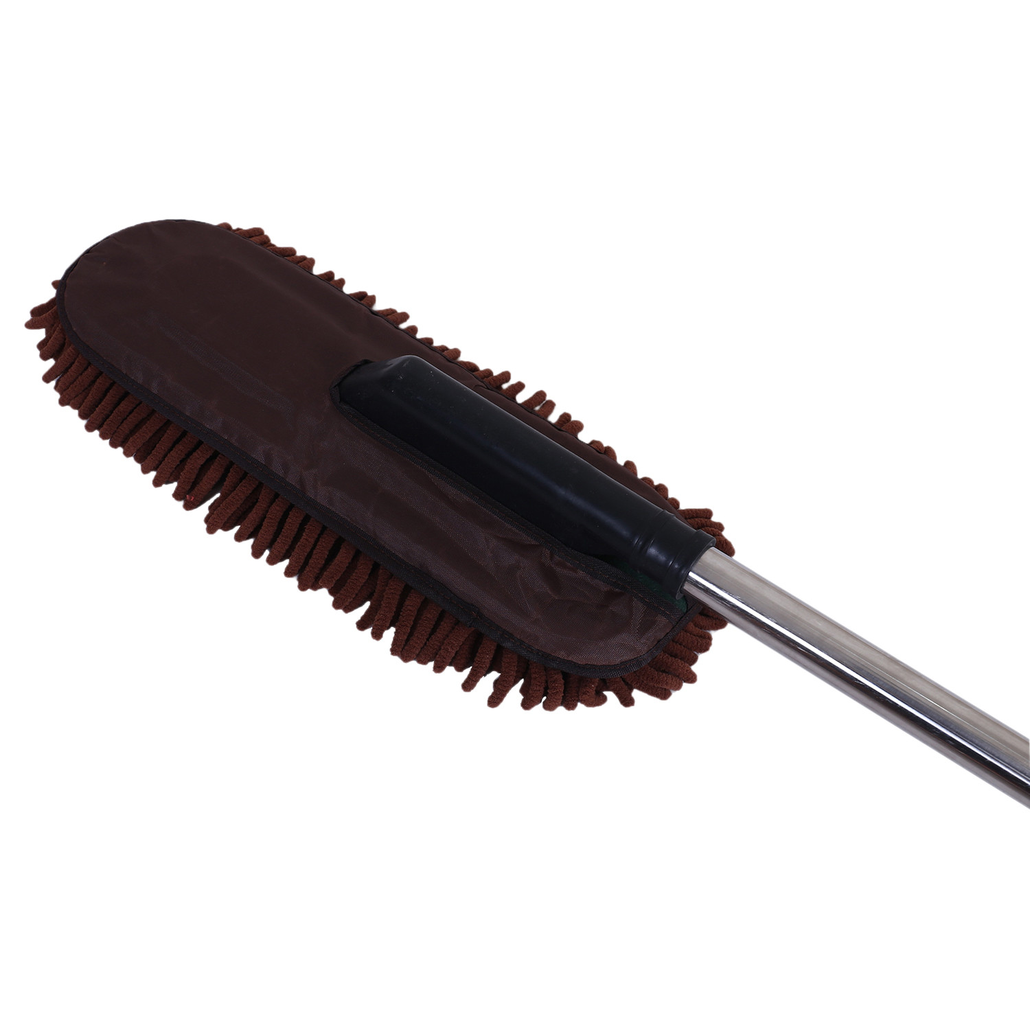 Kuber Industries Microfiber Washable Hand Duster|Stainless Steel Detachable Handle with Cleaning Brush For Car, House Clean (Brown)