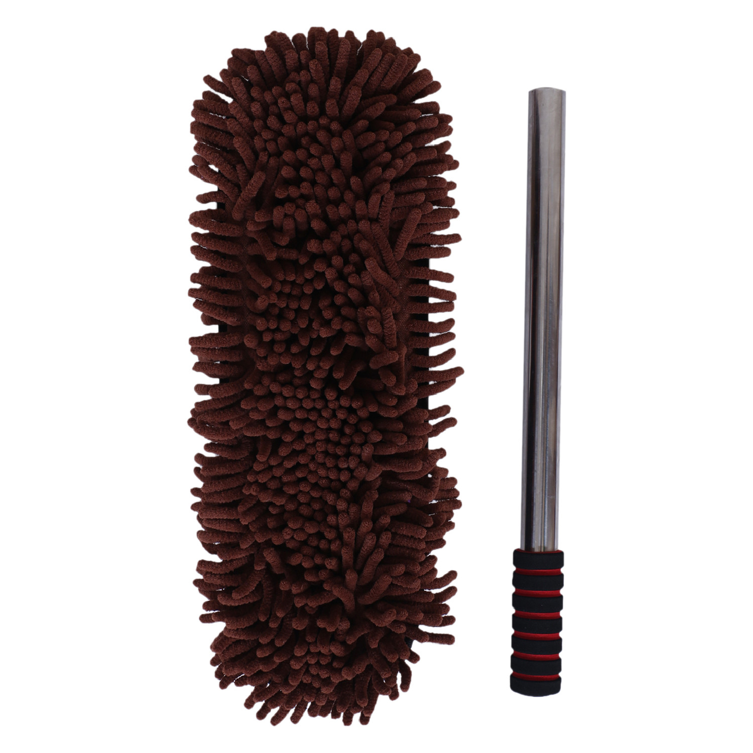 Kuber Industries Microfiber Washable Hand Duster|Stainless Steel Detachable Handle with Cleaning Brush For Car, House Clean (Brown)