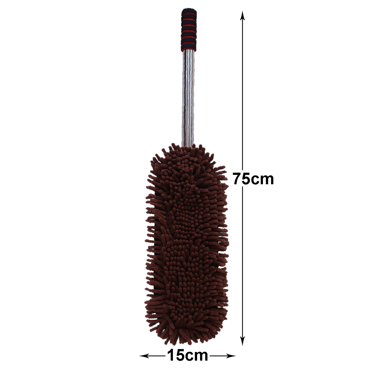 Kuber Industries Microfiber Washable Hand Duster|Stainless Steel Detachable Handle with Cleaning Brush For Car, House Clean (Brown)