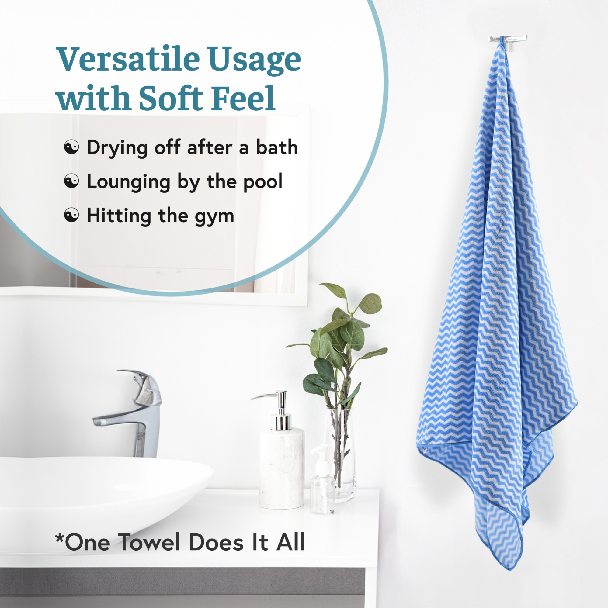 Kuber Industries Microfibre 24x48 Inch Men and Women Bath Towel  280 GSM Quick Dry Absorbent Gym Sweat Workout  Shower Body Towel for Sports Beach and Travel  Zig Zag - Blue