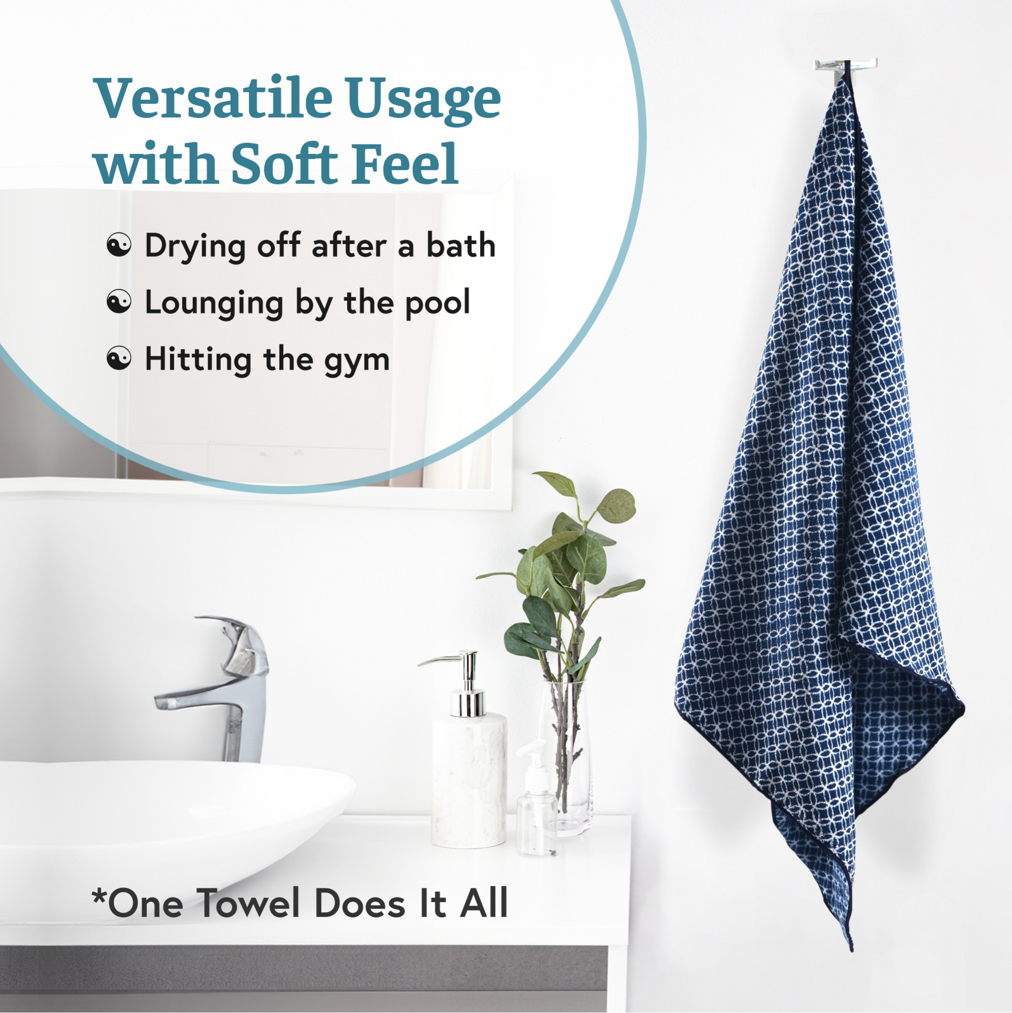 Kuber Industries Microfibre 24x48 Inch Men and Women Bath Towel  280 GSM Quick Dry Absorbent Gym Sweat Workout  Shower Body Towel for Sports Beach and Travel  Circle - Blue