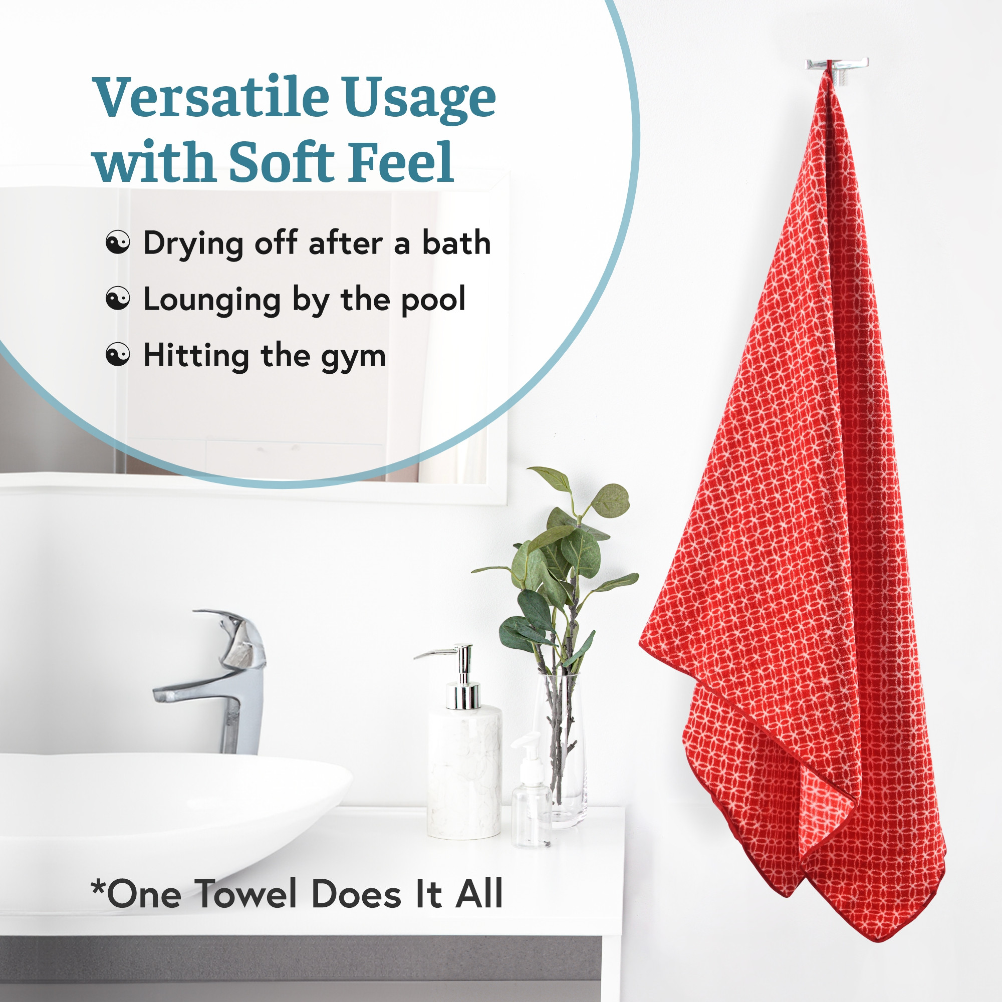 Kuber Industries Microfibre 24x48 Inch Men and Women Bath Towel  280 GSM Quick Dry Absorbent Gym Sweat Workout  Shower Body Towel for Sports Beach and Travel  Circle - Red