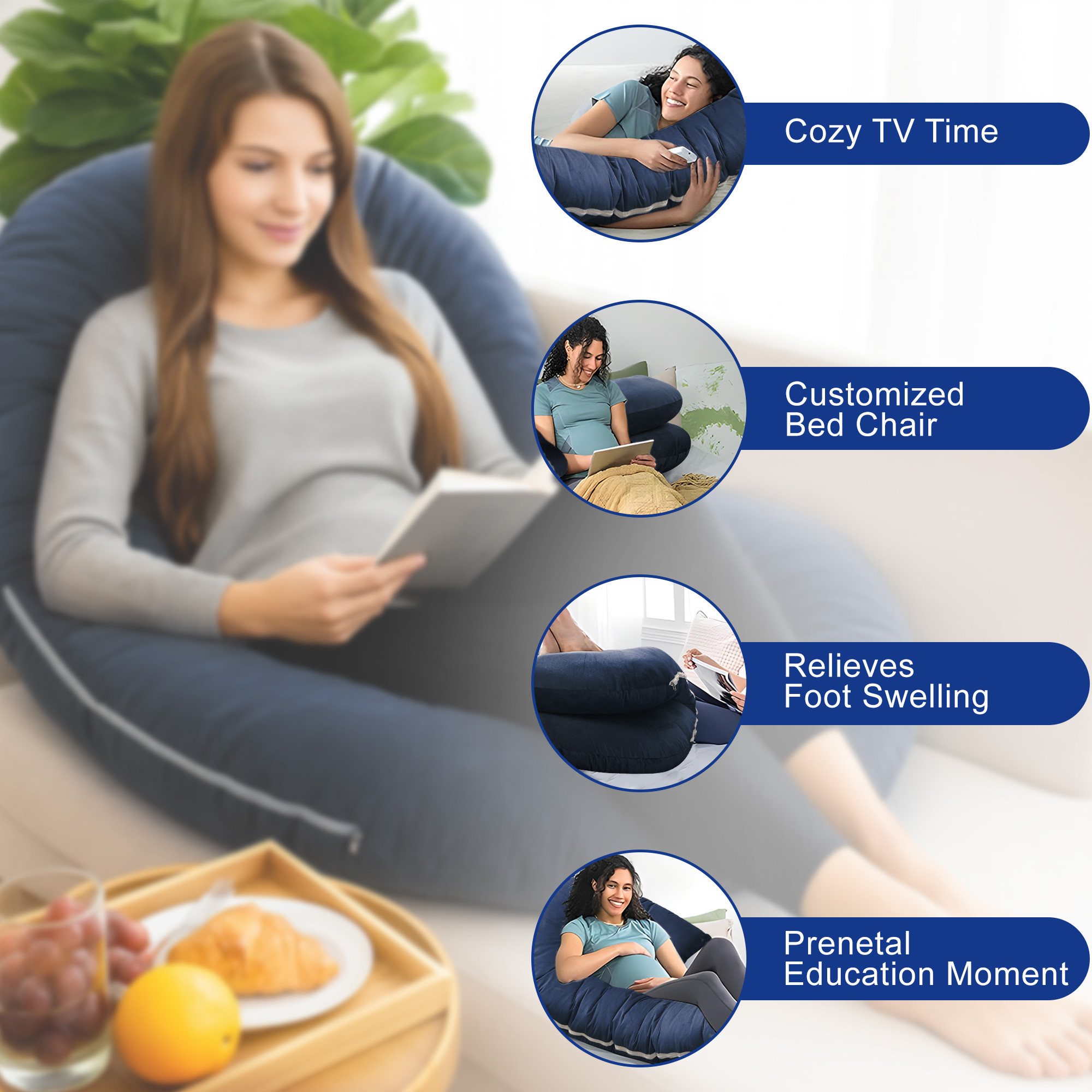 Kuber Industries Microfibre C Shaped Pregnancy Pillow for Women - Support for Back Hips Legs and Belly  Maternity Pillows for Pregnancy Sleeping  Navy Blue