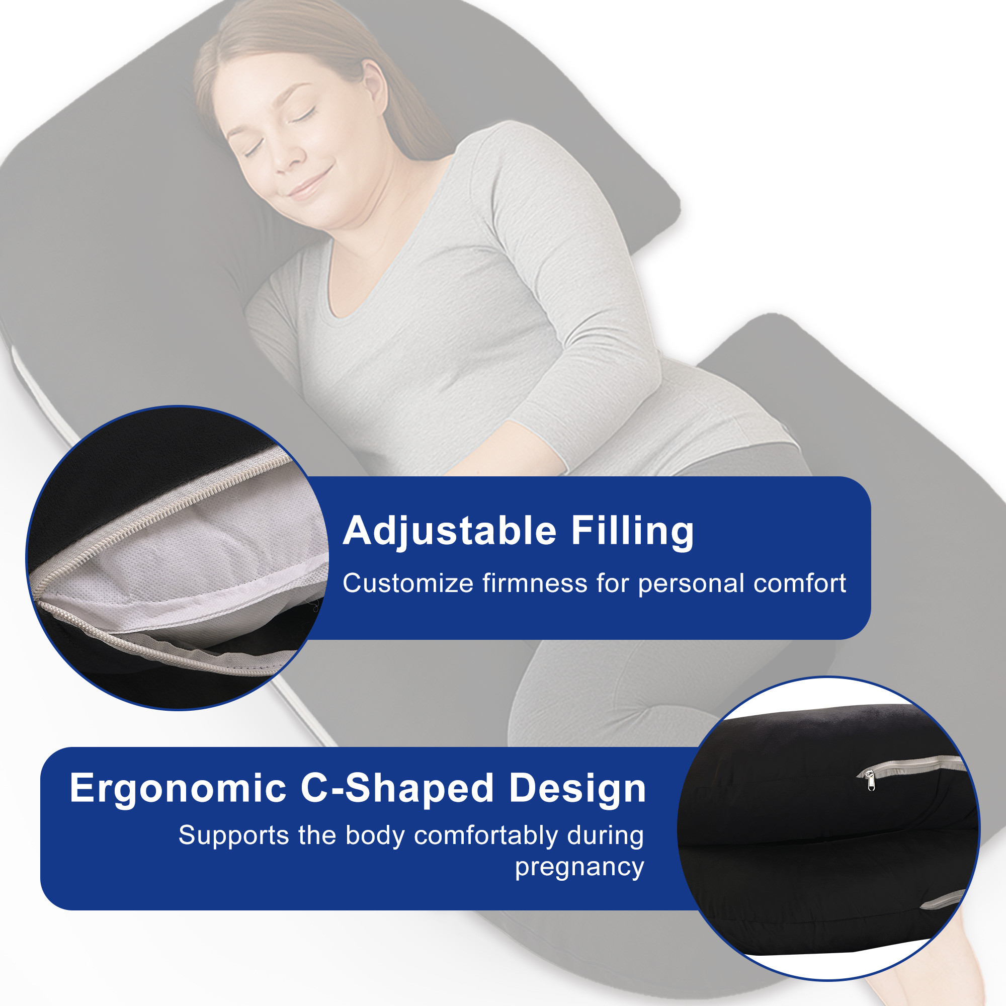 Kuber Industries Microfibre C Shaped Pregnancy Pillow for Women - Support for Back Hips Legs and Belly  Maternity Pillows for Pregnancy Sleeping  Black