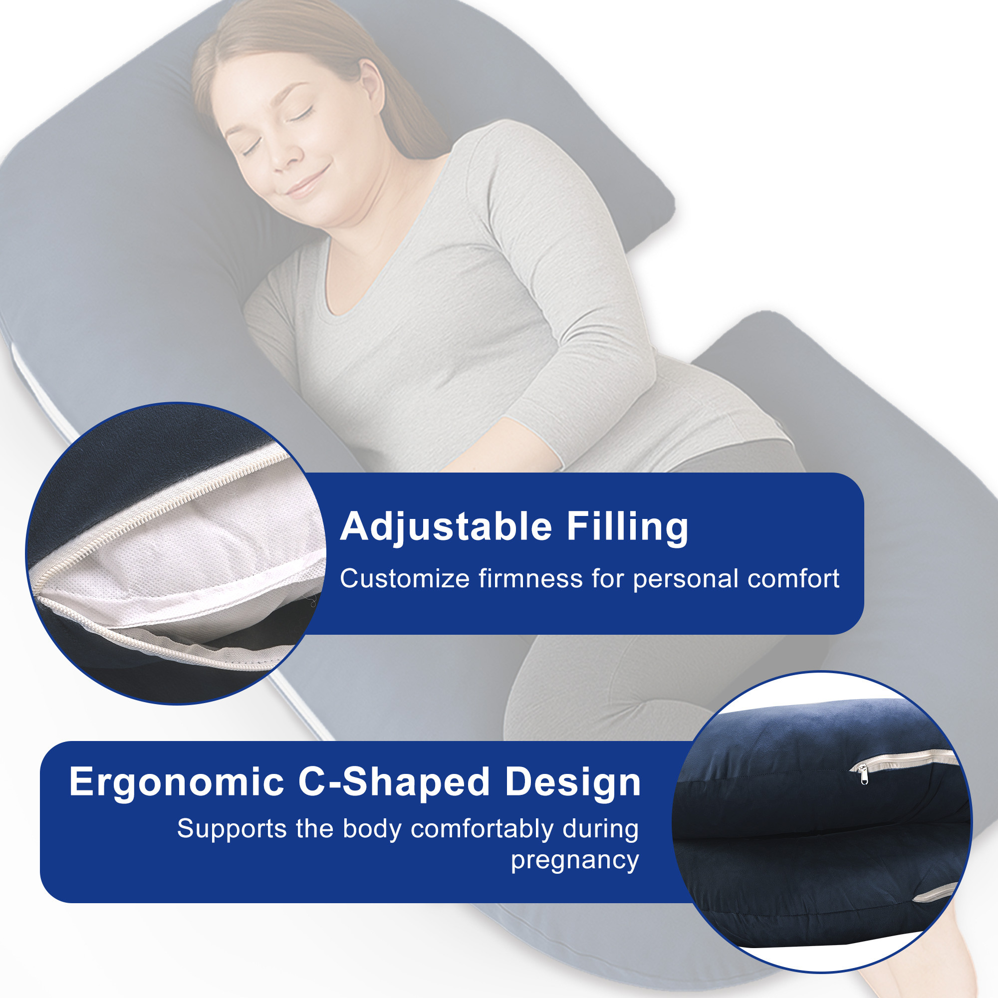 Kuber Industries Microfibre C Shaped Pregnancy Pillow for Women - Support for Back Hips Legs and Belly  Maternity Pillows for Pregnancy Sleeping  Navy Blue