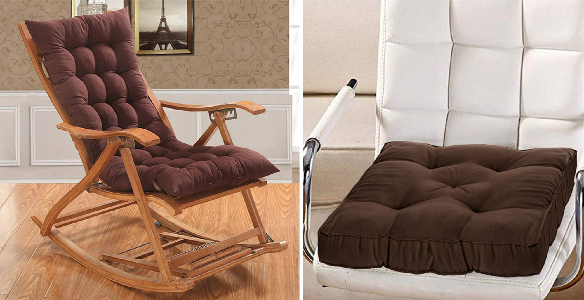 Kuber Industries Microfibre Long And Square Quilted Chair Pad for Rocking Chairs/Chair Pad/Chair Cushion/Cushion for Rocking Chairs (Brown,46 x 16 inches,Set of 2)-KUBMRT11922