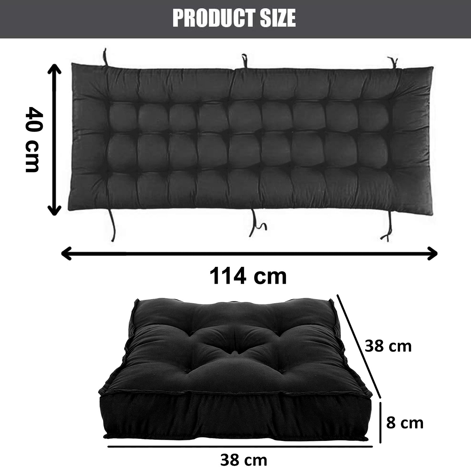 Kuber Industries Microfibre Long And Square Quilted Chair Pad for Rocking Chairs/Chair Pad/Chair Cushion/Cushion for Rocking Chairs (Black,46 x 16 inches,Set of 2)-KUBMRT11924